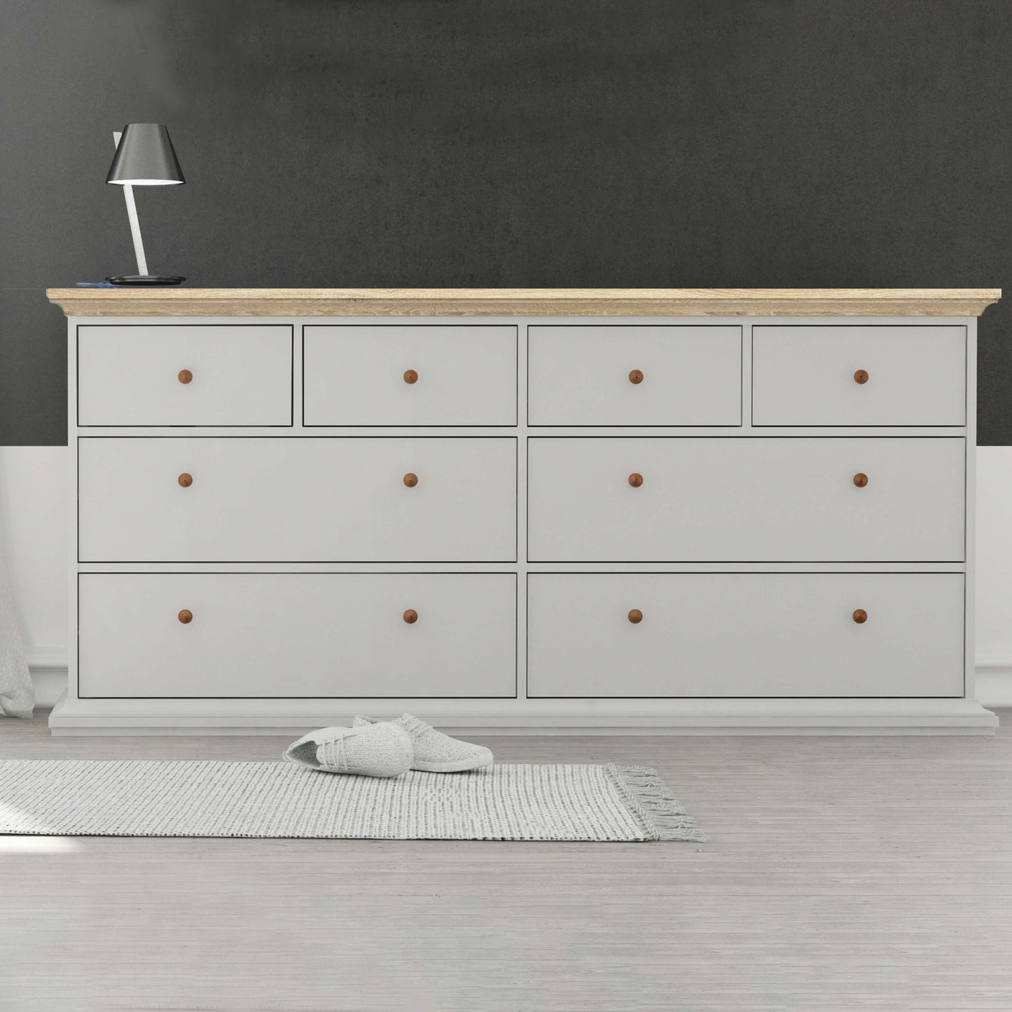 Paris Chest of 8 Drawers in White and Oak ModelBedroom