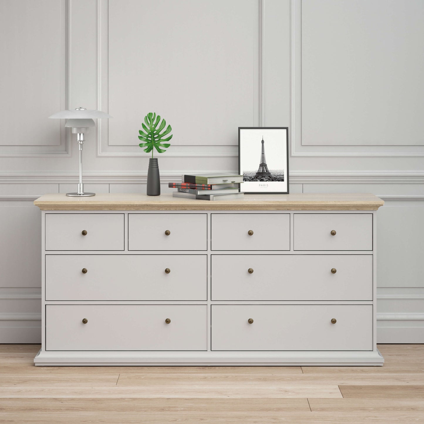 Paris Chest of 8 Drawers in White and Oak ModelBedroom