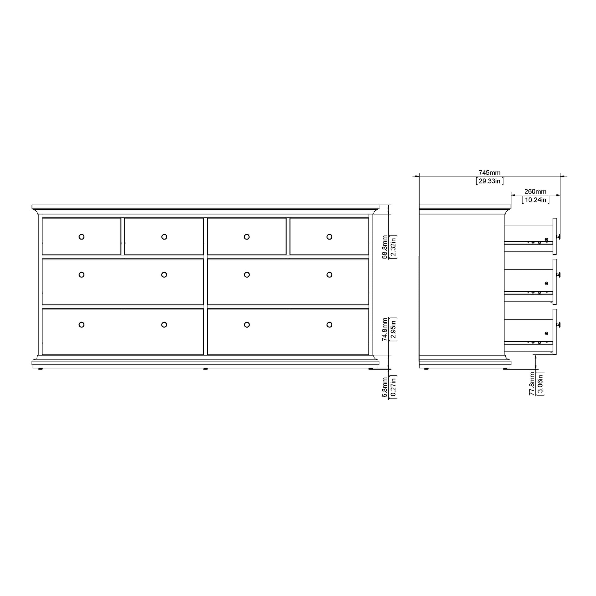 Paris Chest of 8 Drawers in White and Oak ModelBedroom