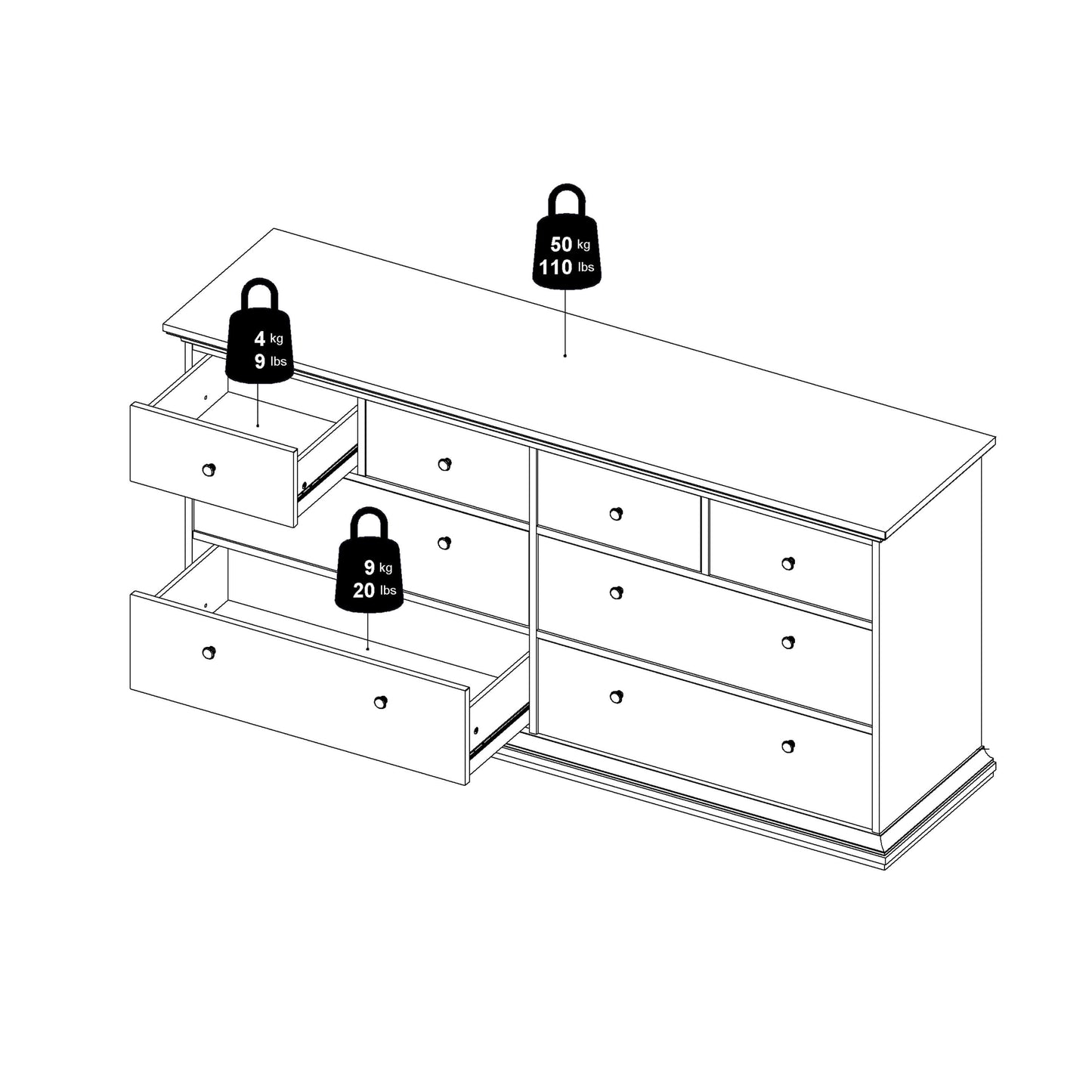 Paris Chest of 8 Drawers in White and Oak ModelBedroom