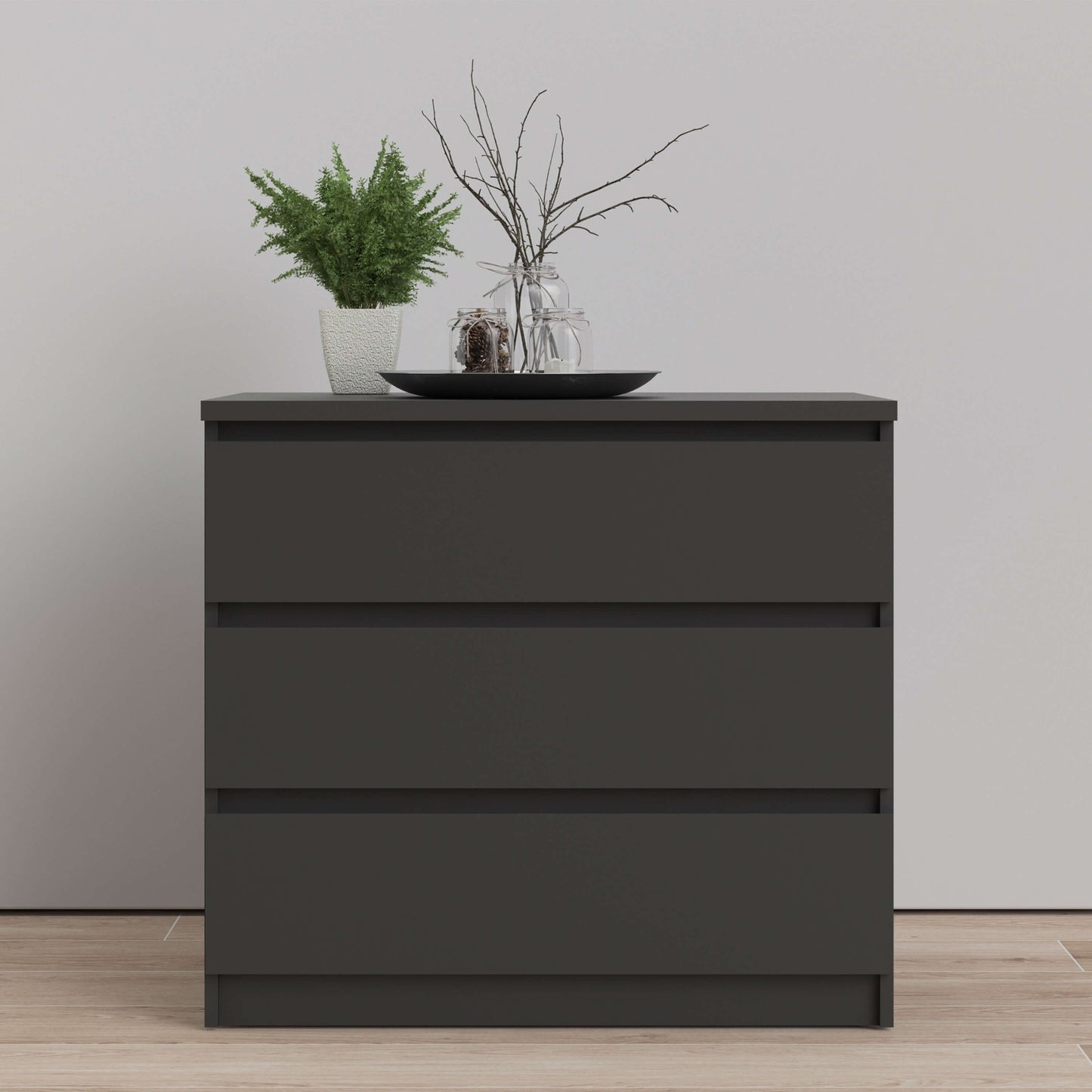 Naia Chest of 3 Drawers in Black Matt - 3 Drawer Chest Black Matt ModelBedroom