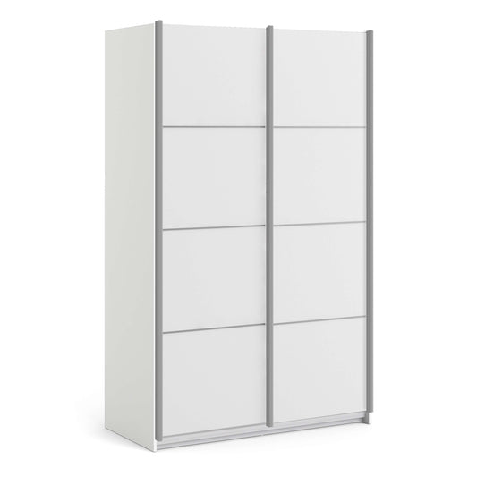 Verona Sliding Wardrobe 120cm in White with White Doors with 2 Shelves ModelBedroom