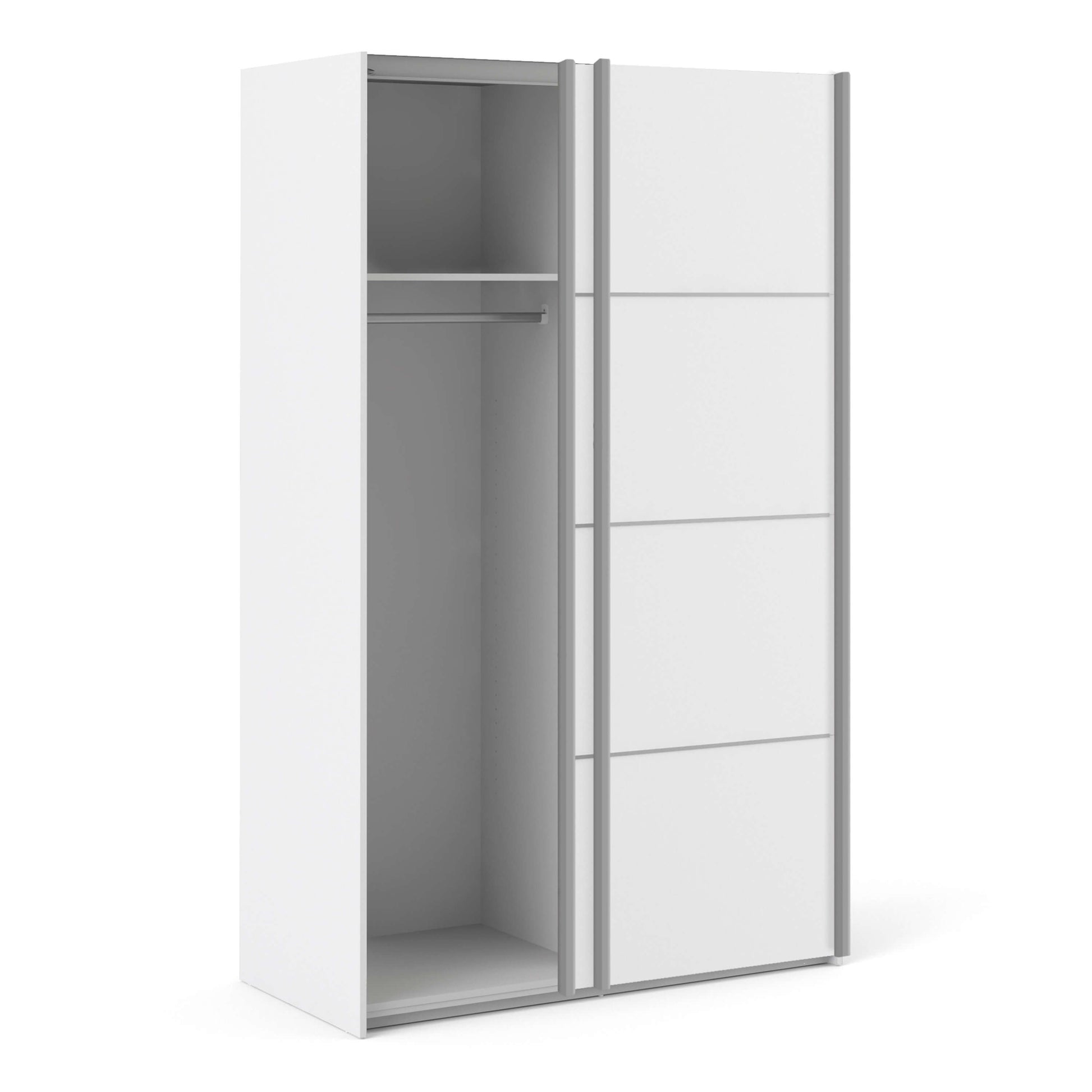 Verona Sliding Wardrobe 120cm in White with White Doors with 2 Shelves ModelBedroom