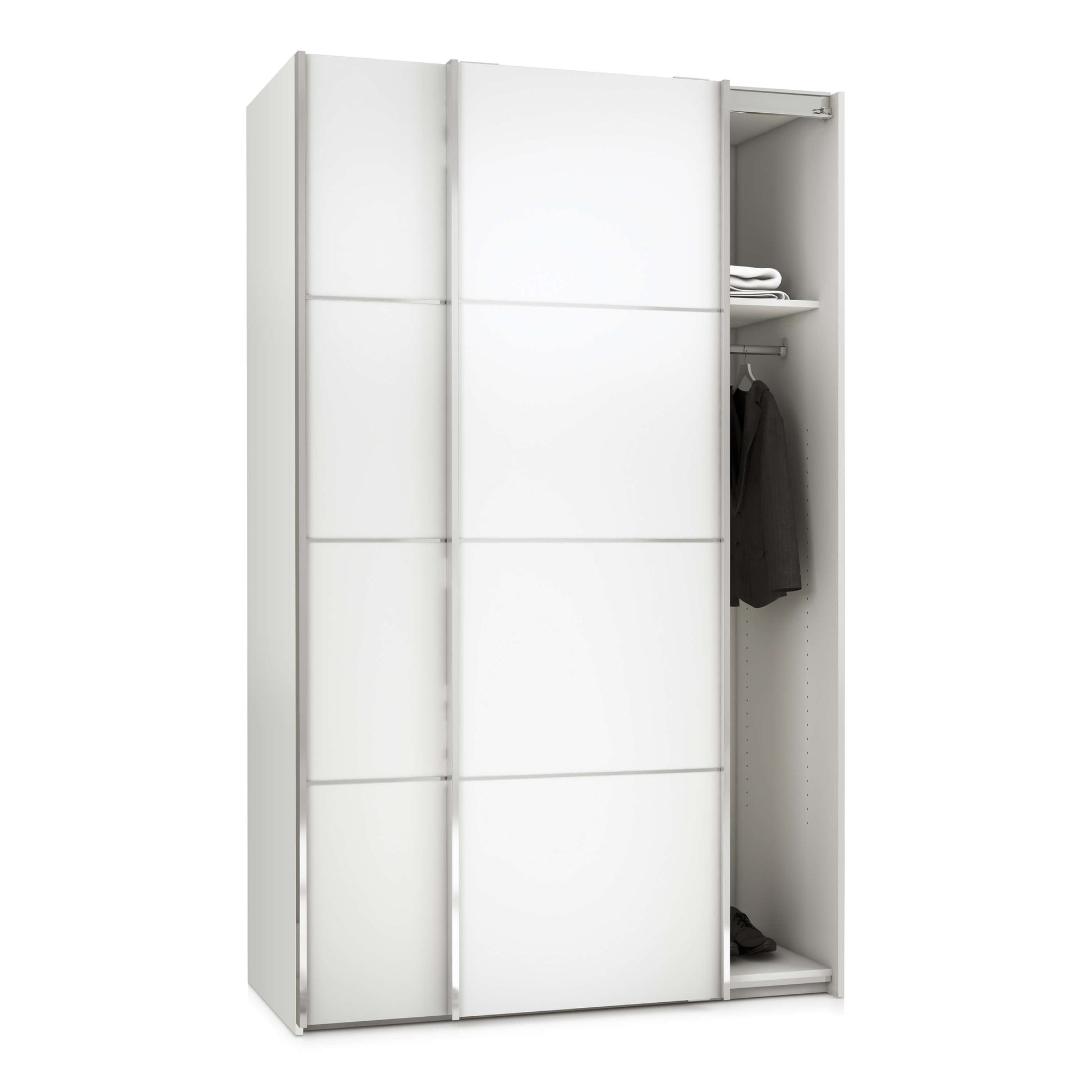 Verona Sliding Wardrobe 120cm in White with White Doors with 2 Shelves ModelBedroom