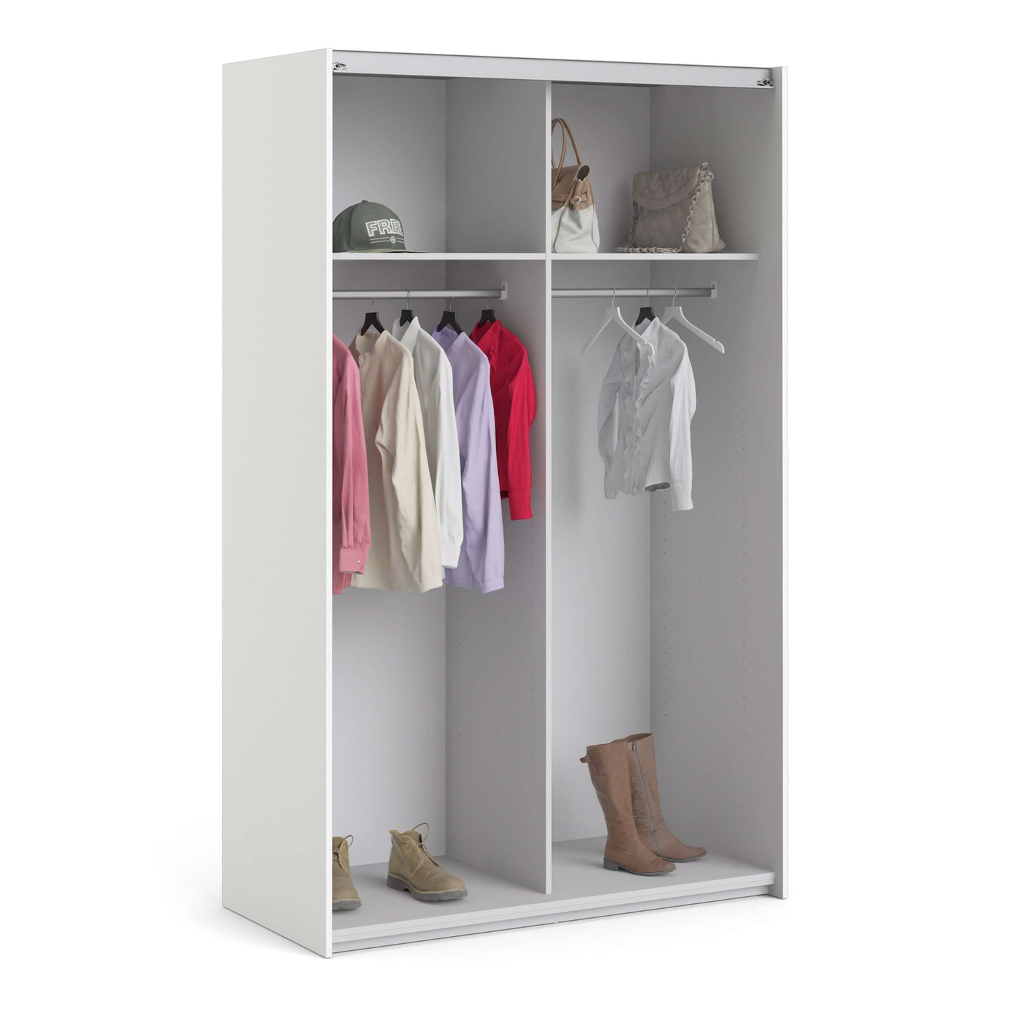 Verona Sliding Wardrobe 120cm in White with White Doors with 2 Shelves ModelBedroom