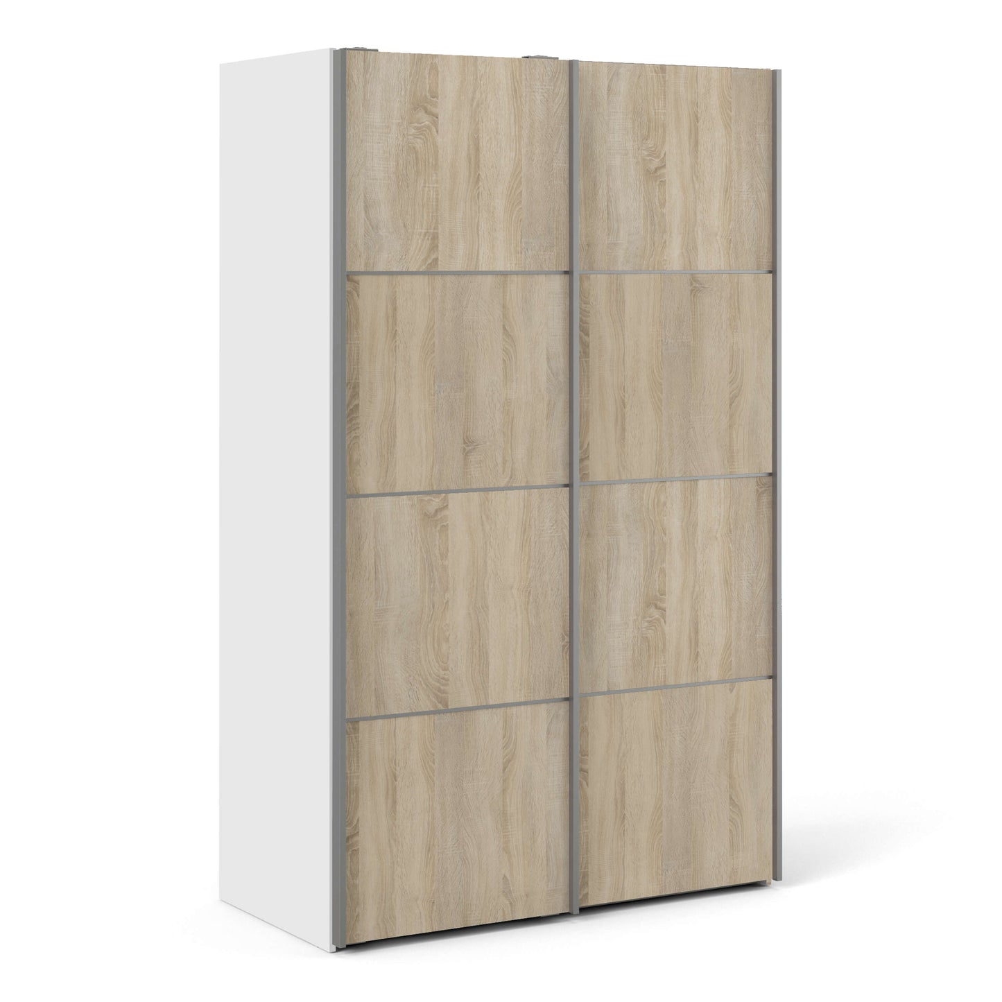 Verona Sliding Wardrobe 120cm in White with Oak Doors with 2 Shelves ModelBedroom