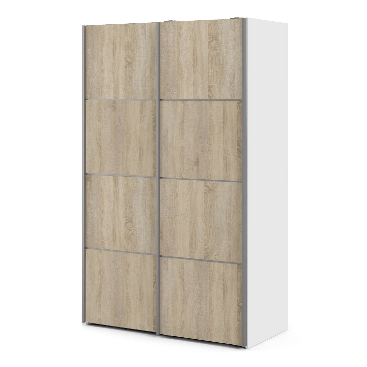 Verona Sliding Wardrobe 120cm in White with Oak Doors with 2 Shelves ModelBedroom