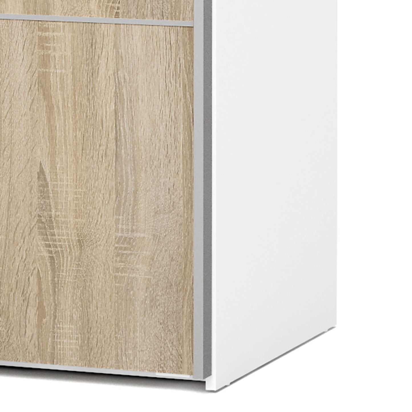 Verona Sliding Wardrobe 120cm in White with Oak Doors with 2 Shelves ModelBedroom