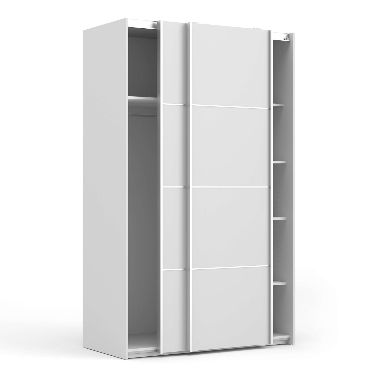 Verona Sliding Wardrobe 120cm in White with White Doors with 5 Shelves ModelBedroom