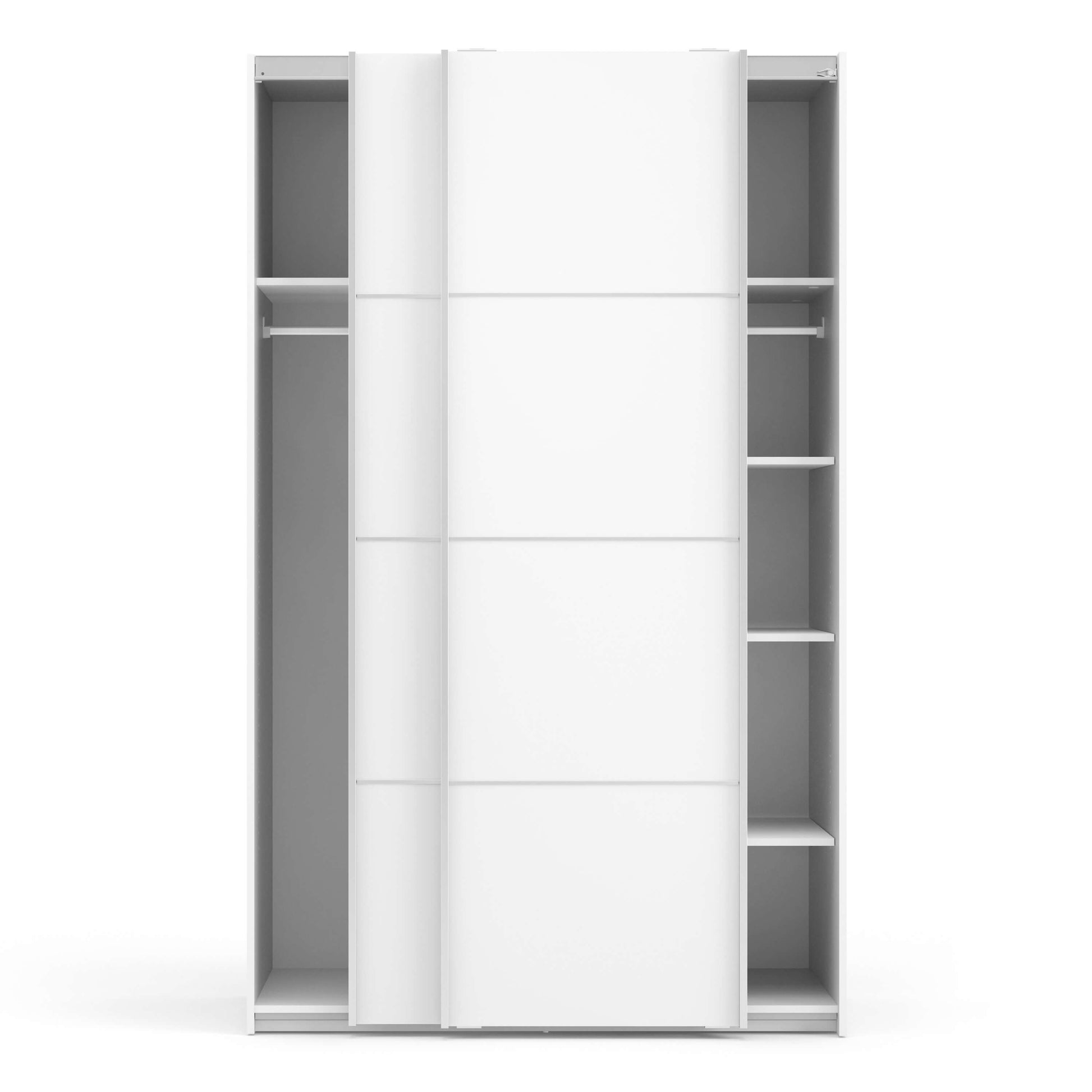 Verona Sliding Wardrobe 120cm in White with White Doors with 5 Shelves ModelBedroom