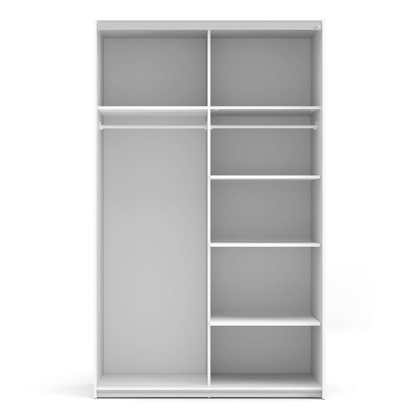 Verona Sliding Wardrobe 120cm in White with White Doors with 5 Shelves ModelBedroom