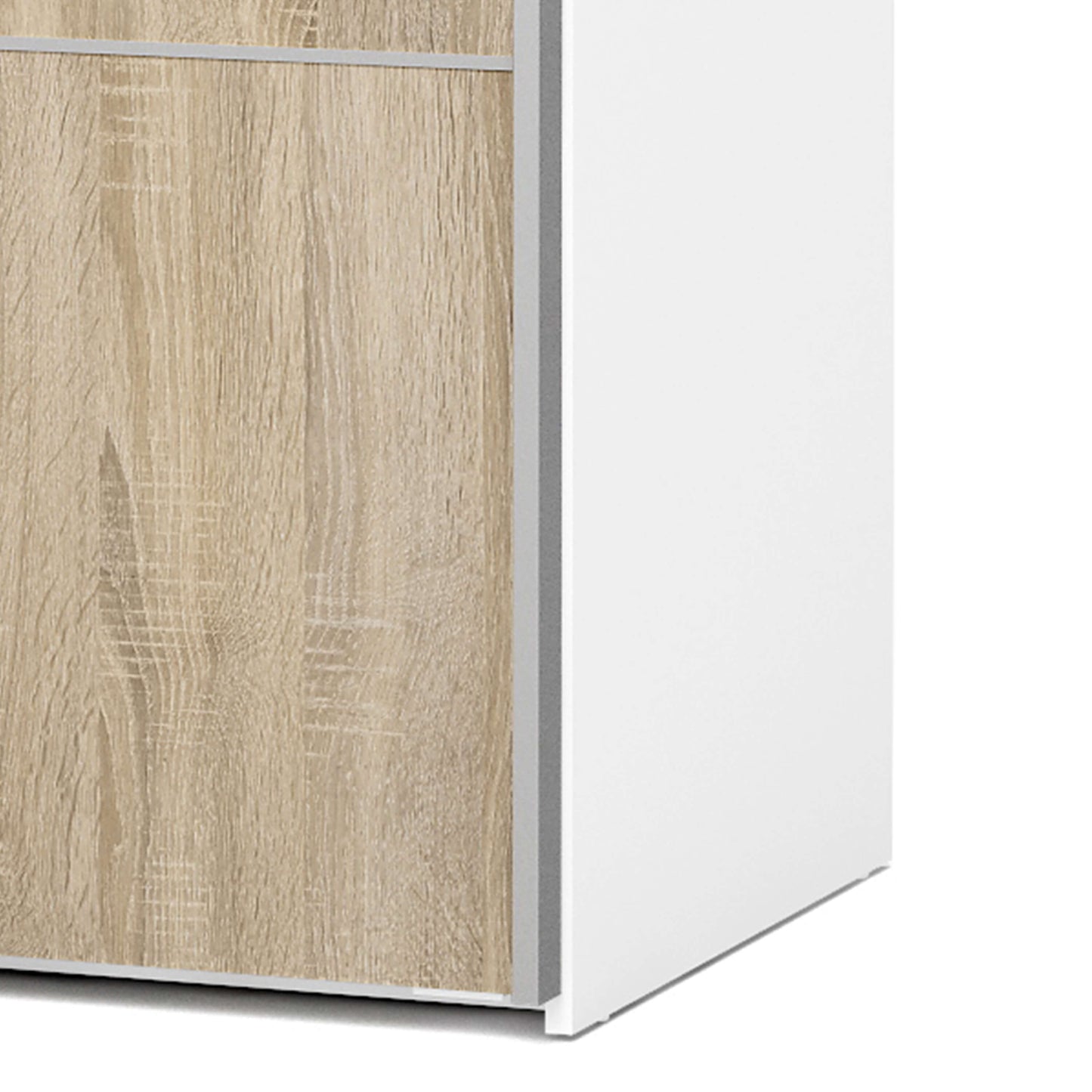 Verona Sliding Wardrobe 120cm in White with Oak Doors with 5 Shelves ModelBedroom