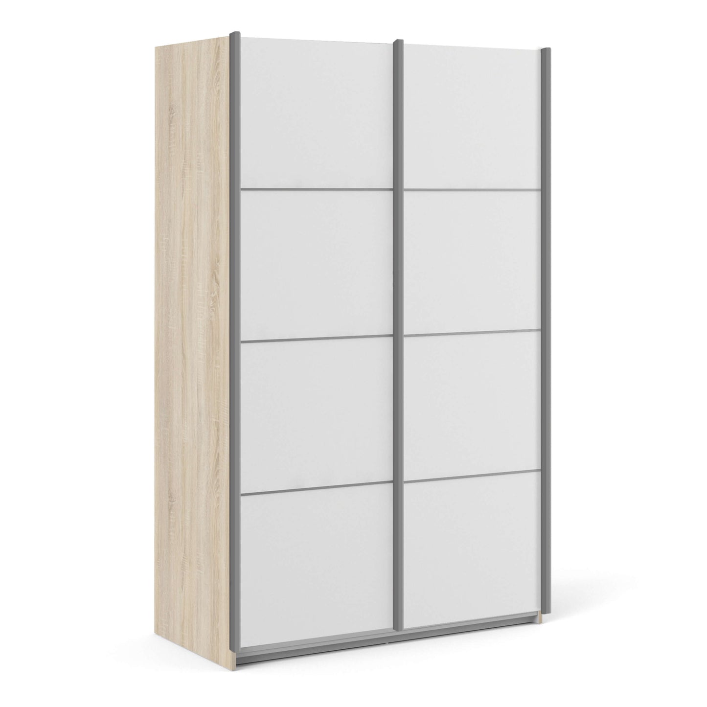 Verona Sliding Wardrobe 120cm in Oak with White Doors with 2 Shelves ModelBedroom