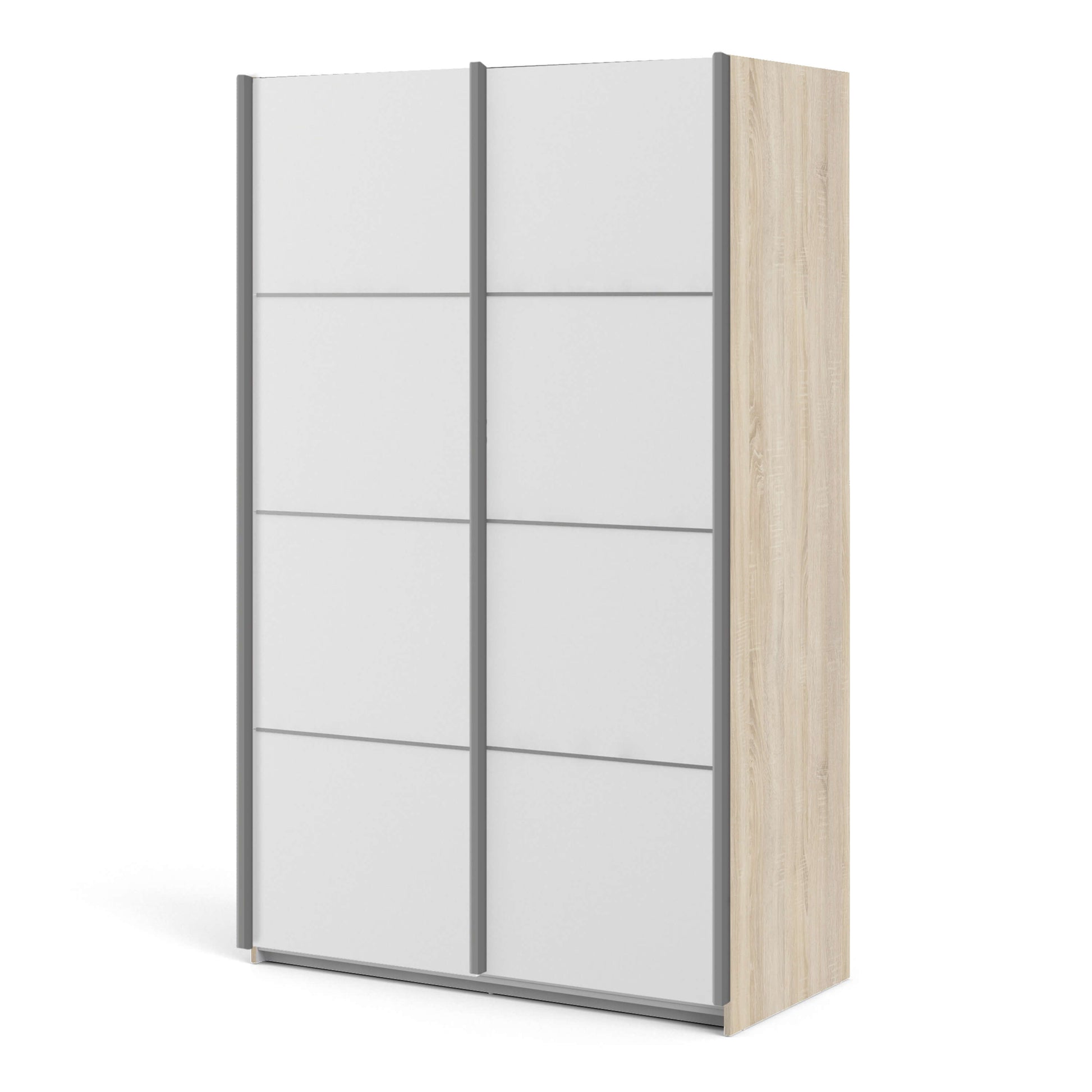 Verona Sliding Wardrobe 120cm in Oak with White Doors with 2 Shelves ModelBedroom