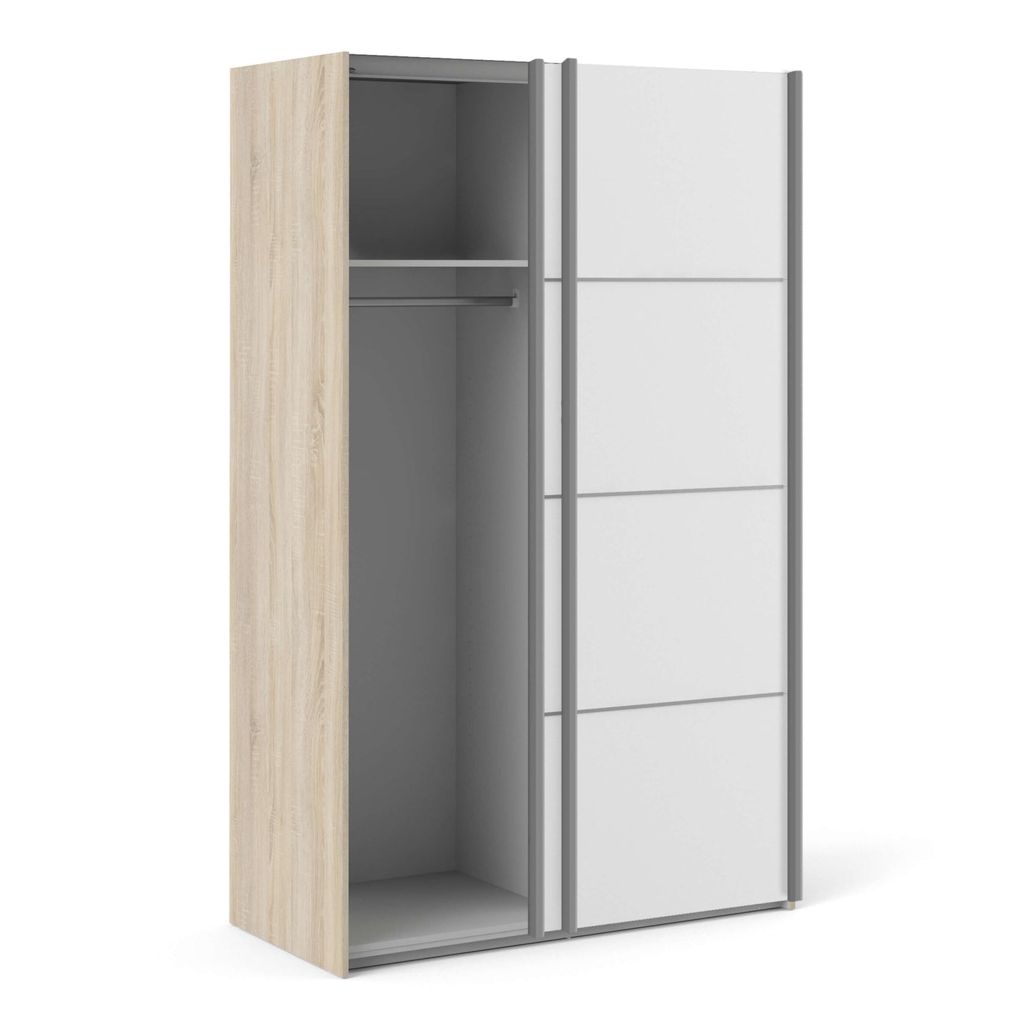 Verona Sliding Wardrobe 120cm in Oak with White Doors with 2 Shelves ModelBedroom