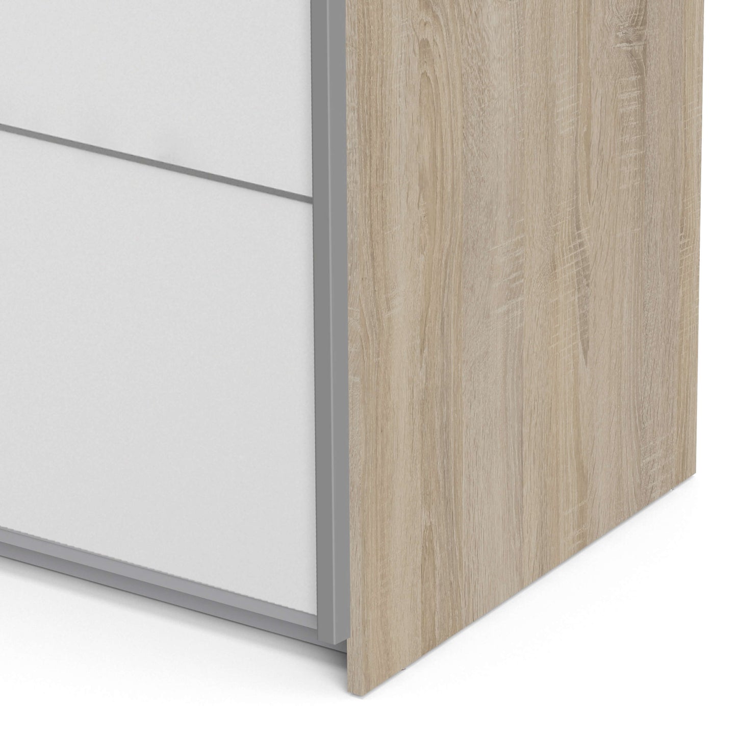 Verona Sliding Wardrobe 120cm in Oak with White Doors with 2 Shelves ModelBedroom