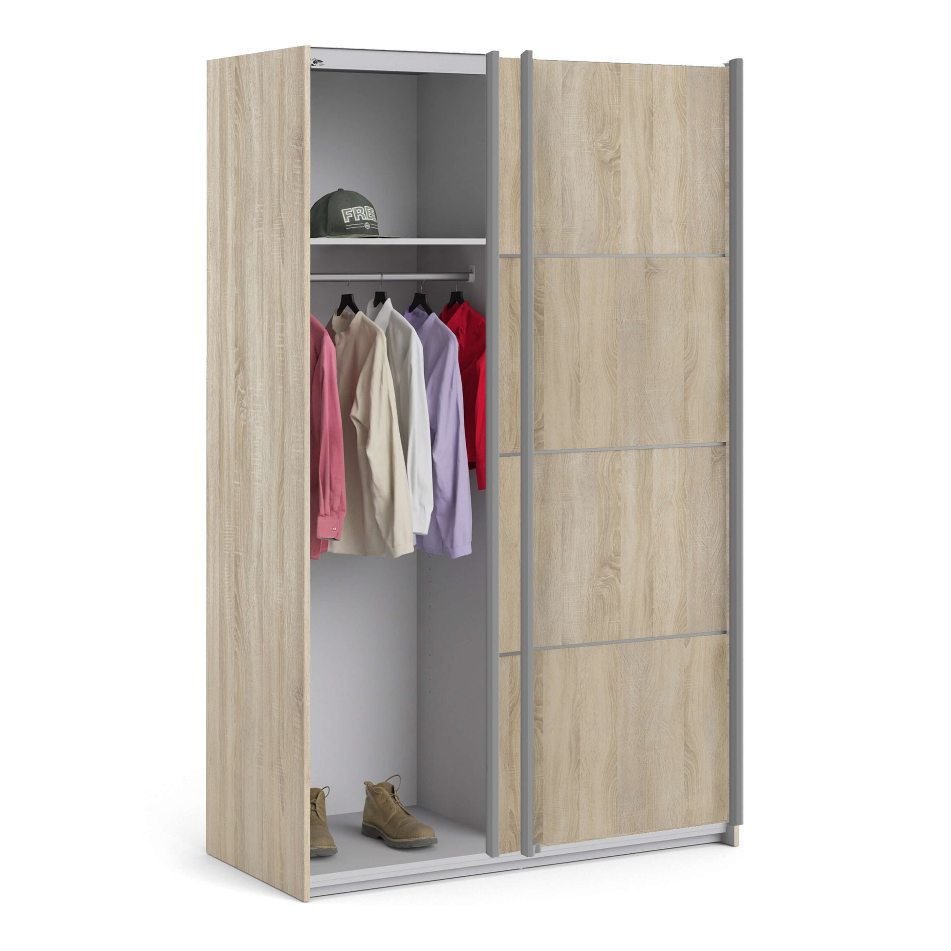 Verona Sliding Wardrobe 120cm in Oak with Oak Doors with 2 Shelves ModelBedroom