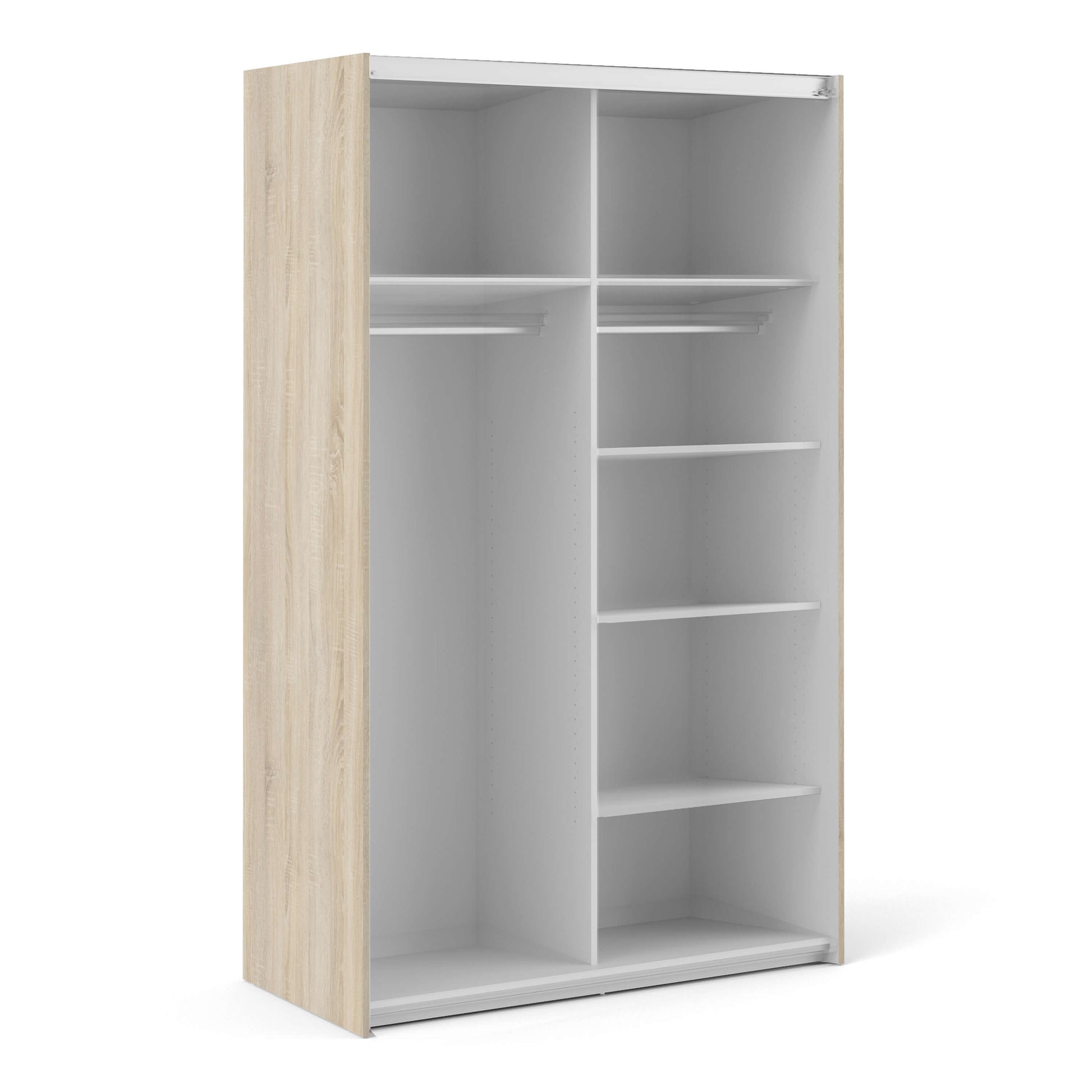 Verona Sliding Wardrobe 120cm in Oak with White Doors with 5 Shelves ModelBedroom