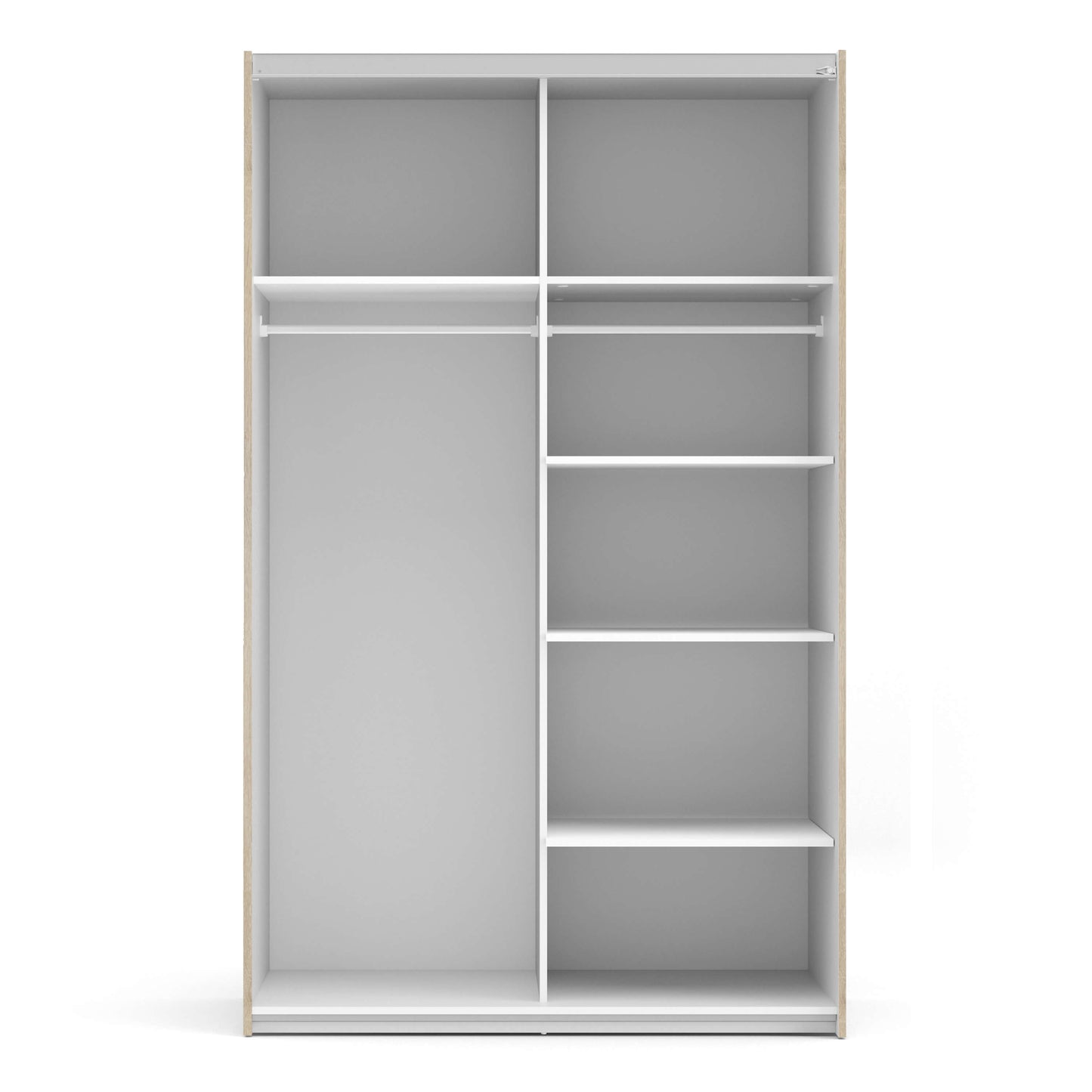 Verona Sliding Wardrobe 120cm in Oak with White Doors with 5 Shelves ModelBedroom