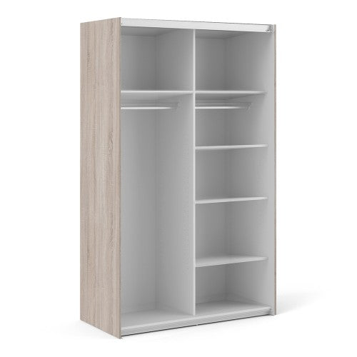 Verona Sliding Wardrobe 120cm in Truffle Oak with White Doors with 5 Shelves ModelBedroom