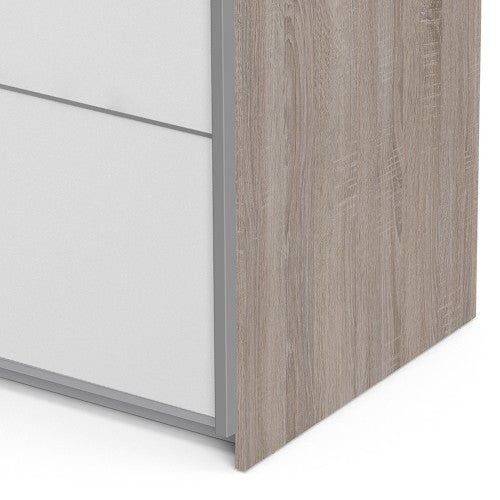 Verona Sliding Wardrobe 120cm in Truffle Oak with White Doors with 5 Shelves ModelBedroom