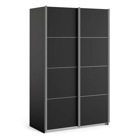 Verona Sliding Wardrobe 120cm in Black Matt with Black Matt Doors with 2 Shelves ModelBedroom