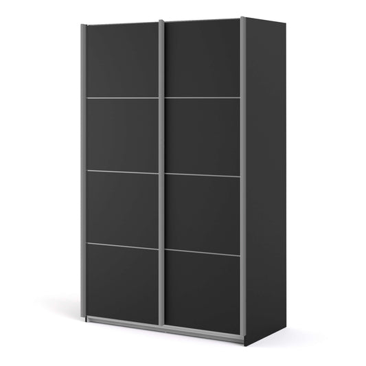 Verona Sliding Wardrobe 120cm in Black Matt with Black Matt Doors with 2 Shelves ModelBedroom