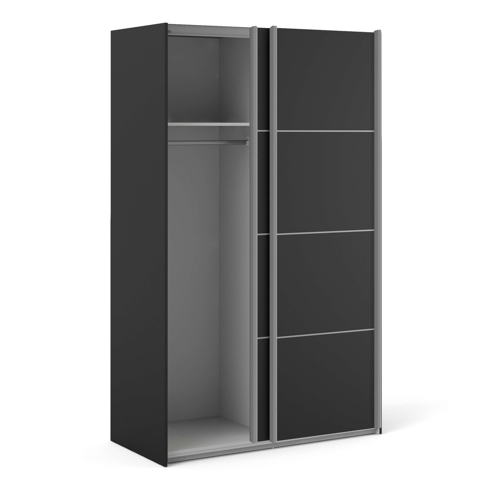 Verona Sliding Wardrobe 120cm in Black Matt with Black Matt Doors with 2 Shelves ModelBedroom