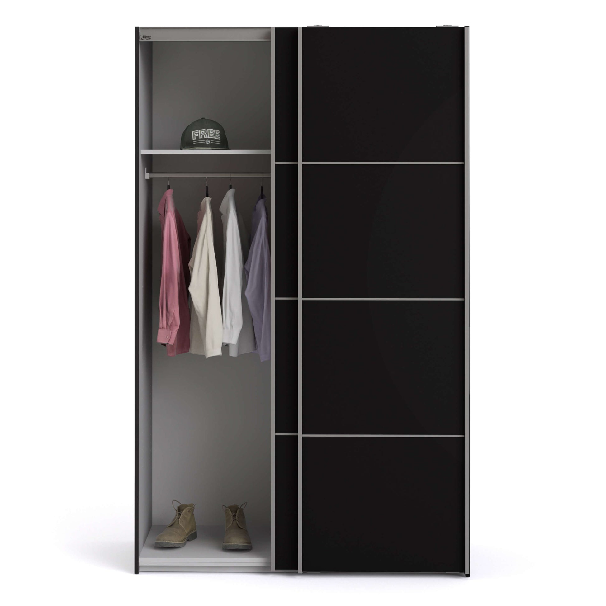 Verona Sliding Wardrobe 120cm in Black Matt with Black Matt Doors with 2 Shelves ModelBedroom