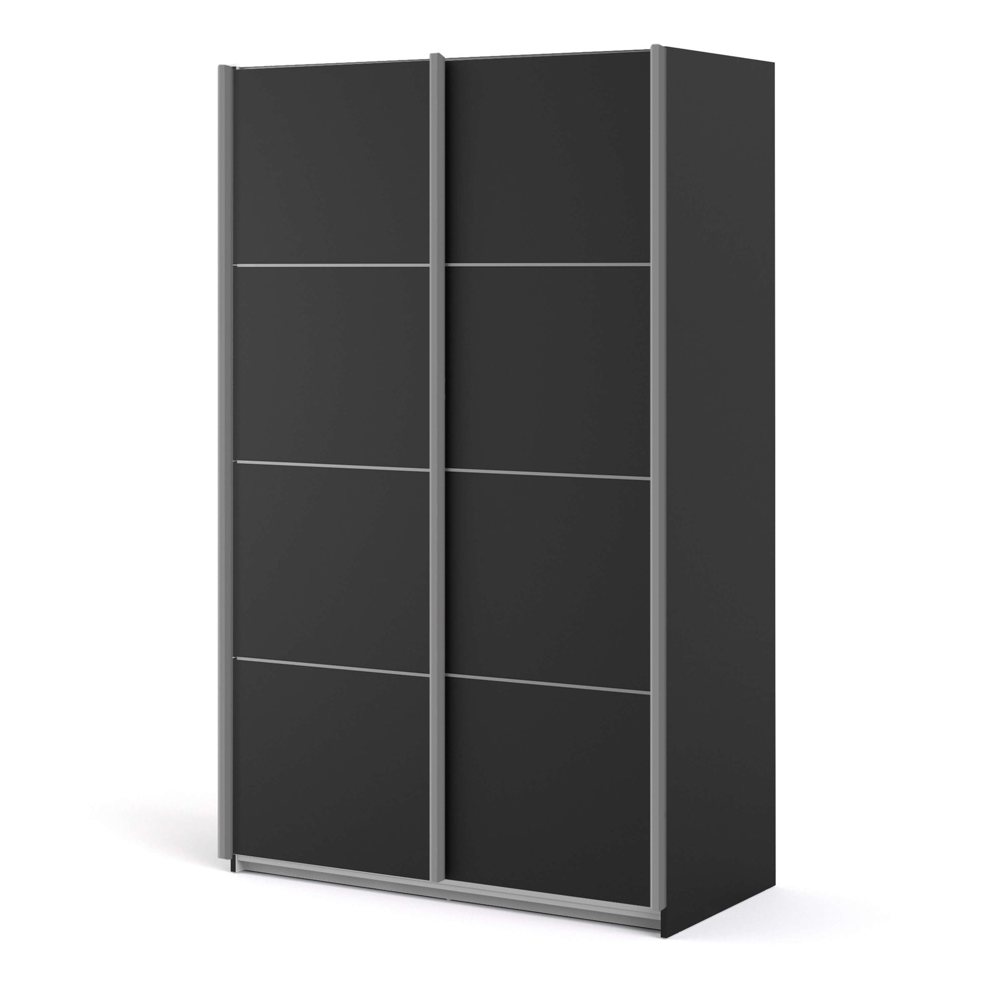 Verona Sliding Wardrobe 120cm in Black Matt with Black Matt Doors with 5 Shelves ModelBedroom