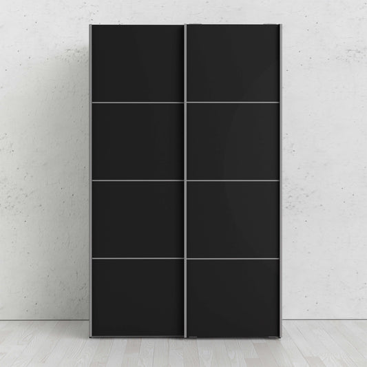 Verona Sliding Wardrobe 120cm in Black Matt with Black Matt Doors with 5 Shelves ModelBedroom