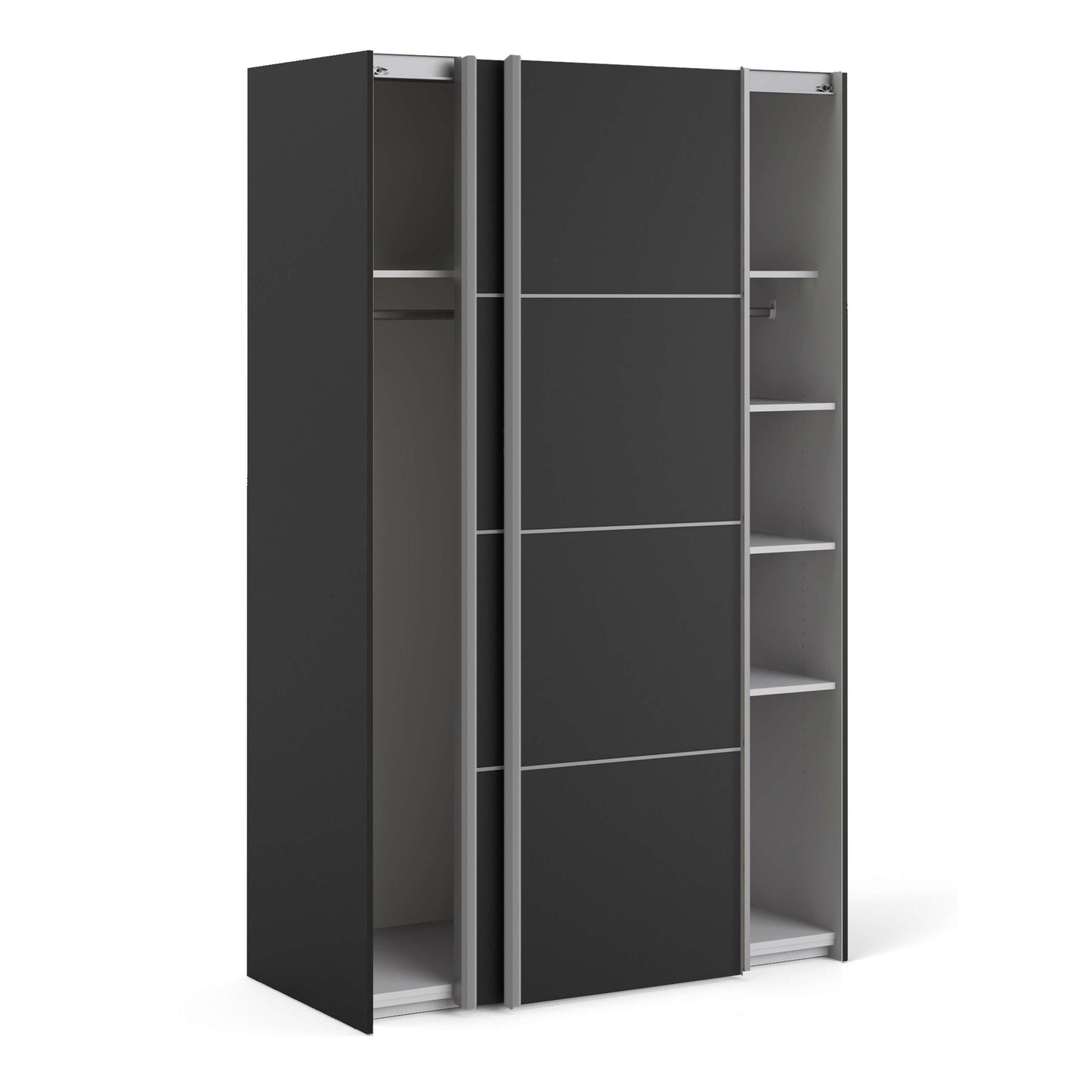 Verona Sliding Wardrobe 120cm in Black Matt with Black Matt Doors with 5 Shelves ModelBedroom