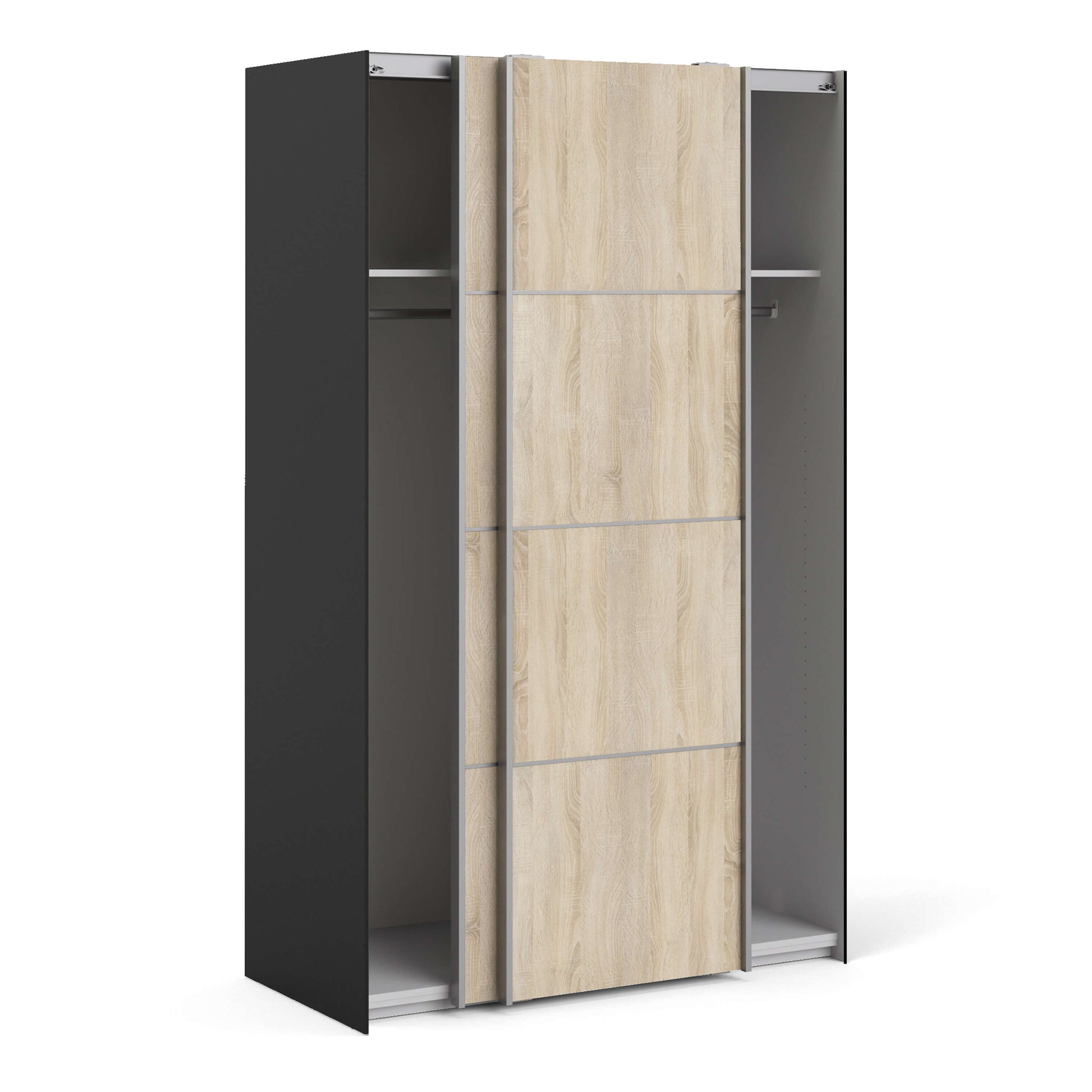 Verona Sliding Wardrobe 120cm in Black Matt with Black Matt Doors with 5 Shelves ModelBedroom