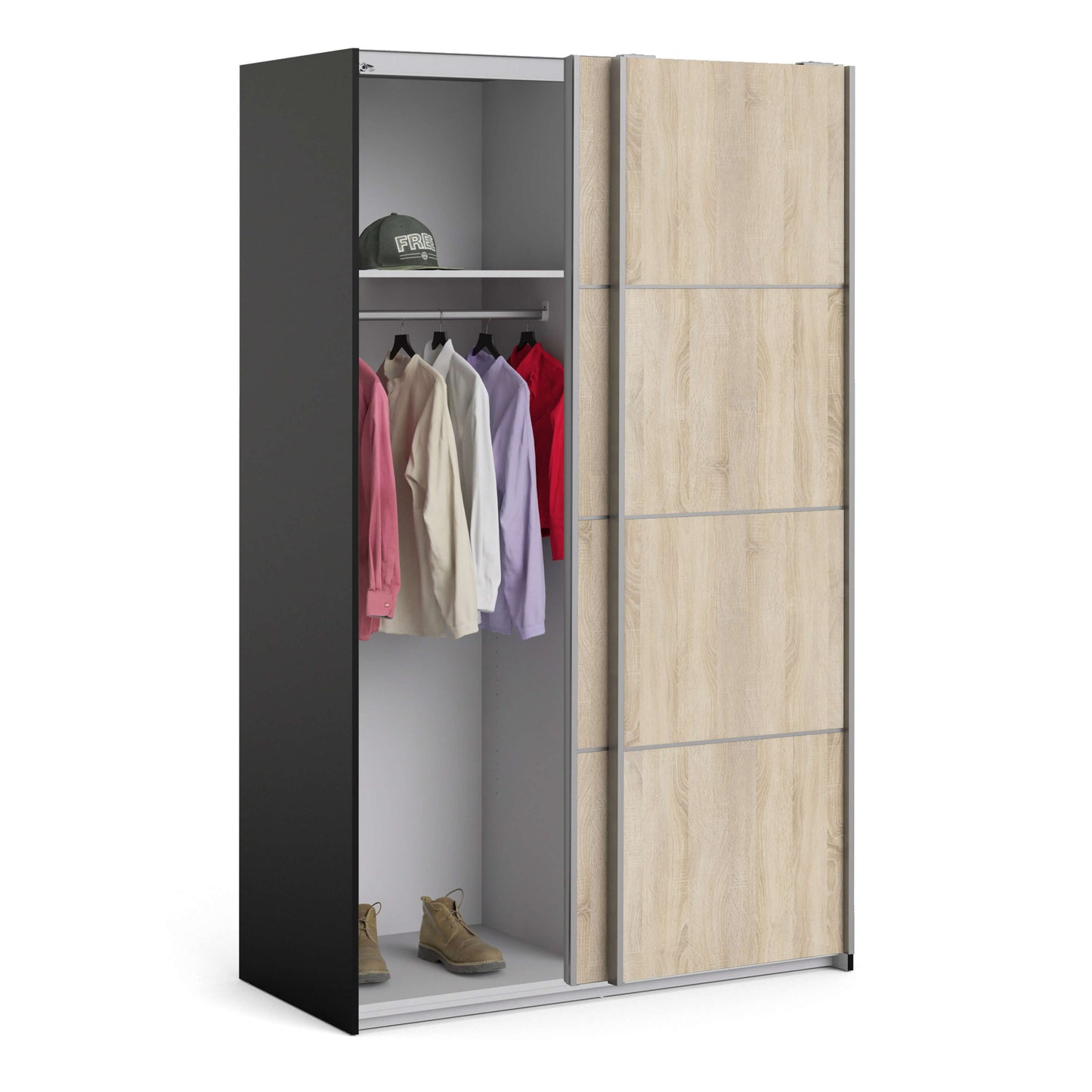 Verona Sliding Wardrobe 120cm in Black Matt with Black Matt Doors with 5 Shelves ModelBedroom