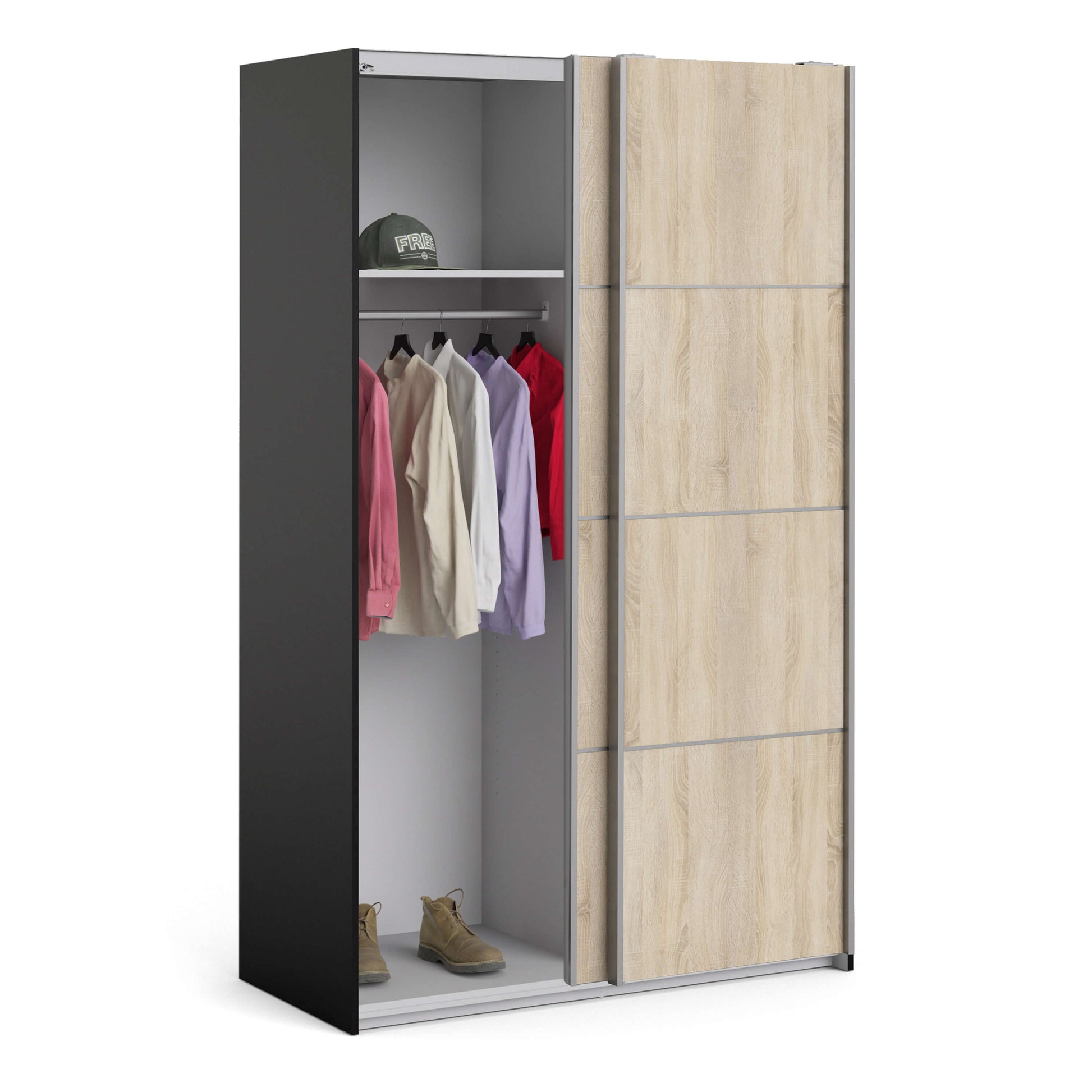 Verona Sliding Wardrobe 120cm in Black Matt with Black Matt Doors with 5 Shelves ModelBedroom