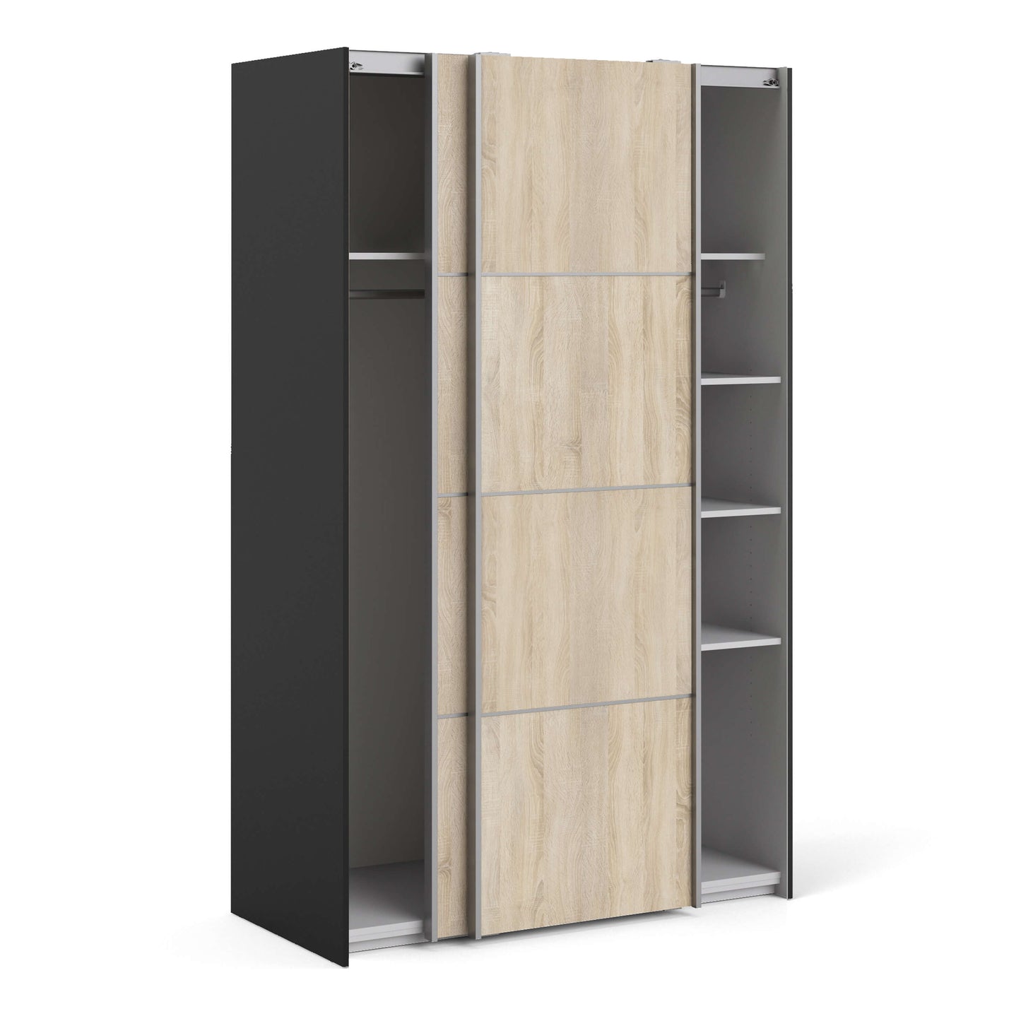 Verona Sliding Wardrobe 120cm in Black Matt with Black Matt Doors with 5 Shelves ModelBedroom