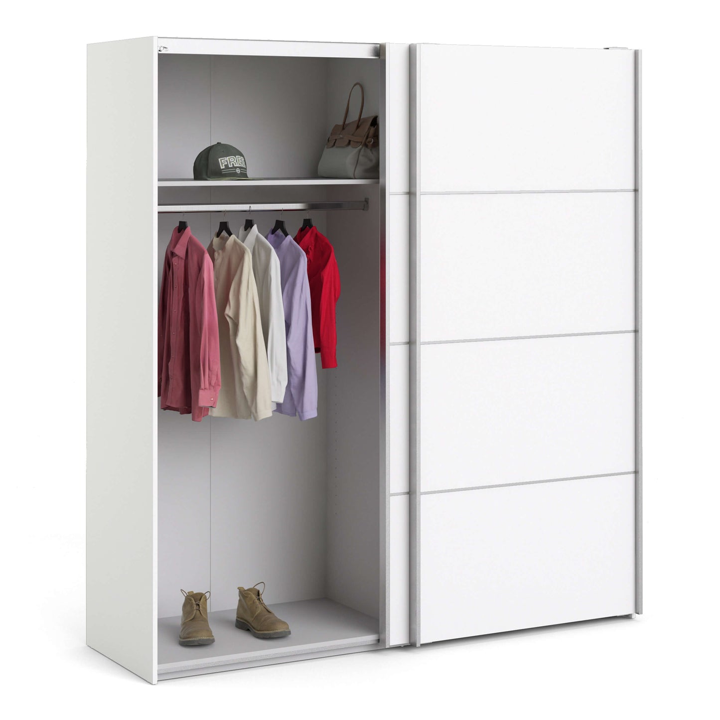 Verona Sliding Wardrobe 180cm in White with White Doors with 2 Shelves ModelBedroom