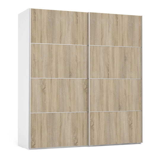 Verona Sliding Wardrobe 180cm in White with Oak Doors with 2 Shelves ModelBedroom