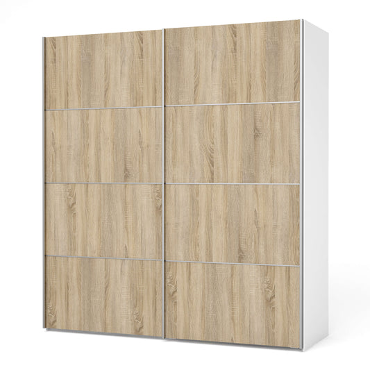 Verona Sliding Wardrobe 180cm in White with Oak Doors with 2 Shelves ModelBedroom