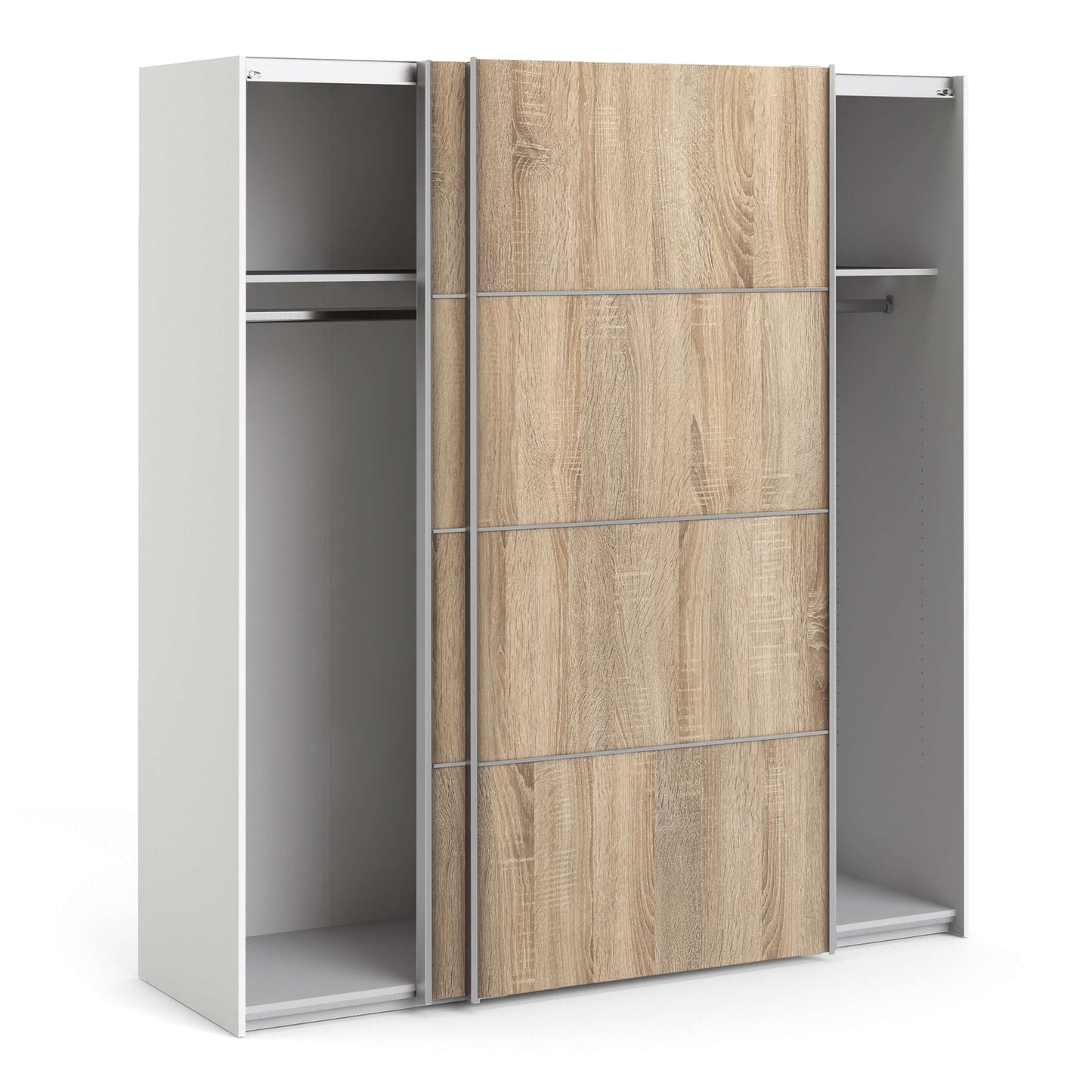 Verona Sliding Wardrobe 180cm in White with Oak Doors with 2 Shelves ModelBedroom