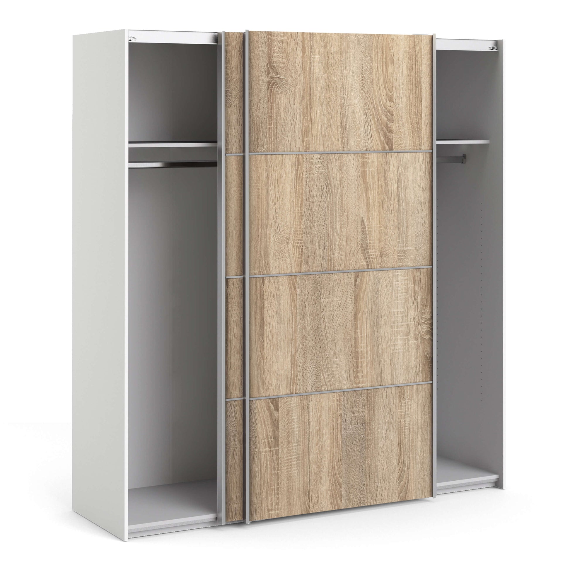 Verona Sliding Wardrobe 180cm in White with Oak Doors with 2 Shelves ModelBedroom