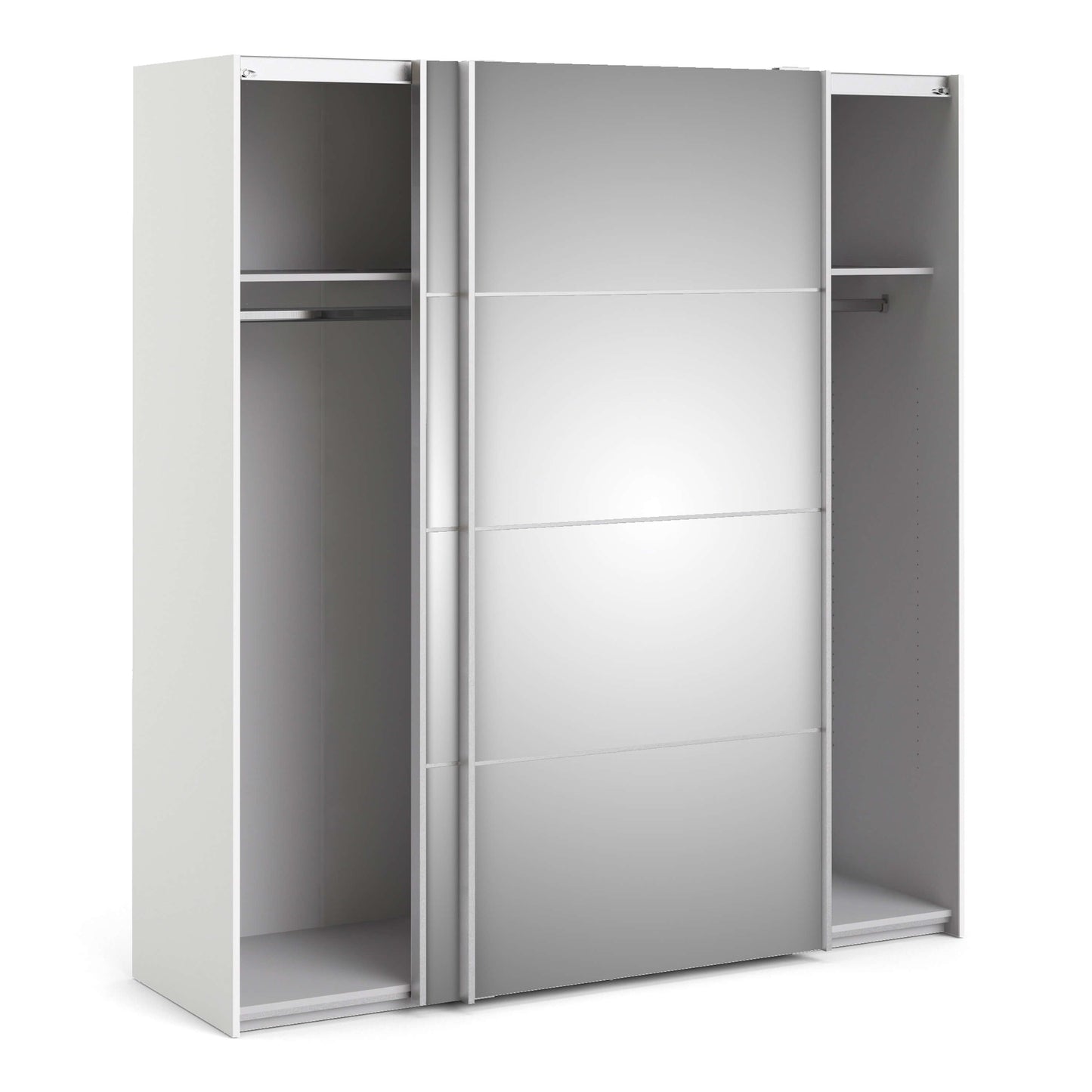 Verona Sliding Wardrobe 180cm in White with Mirror Doors with 2 Shelves ModelBedroom