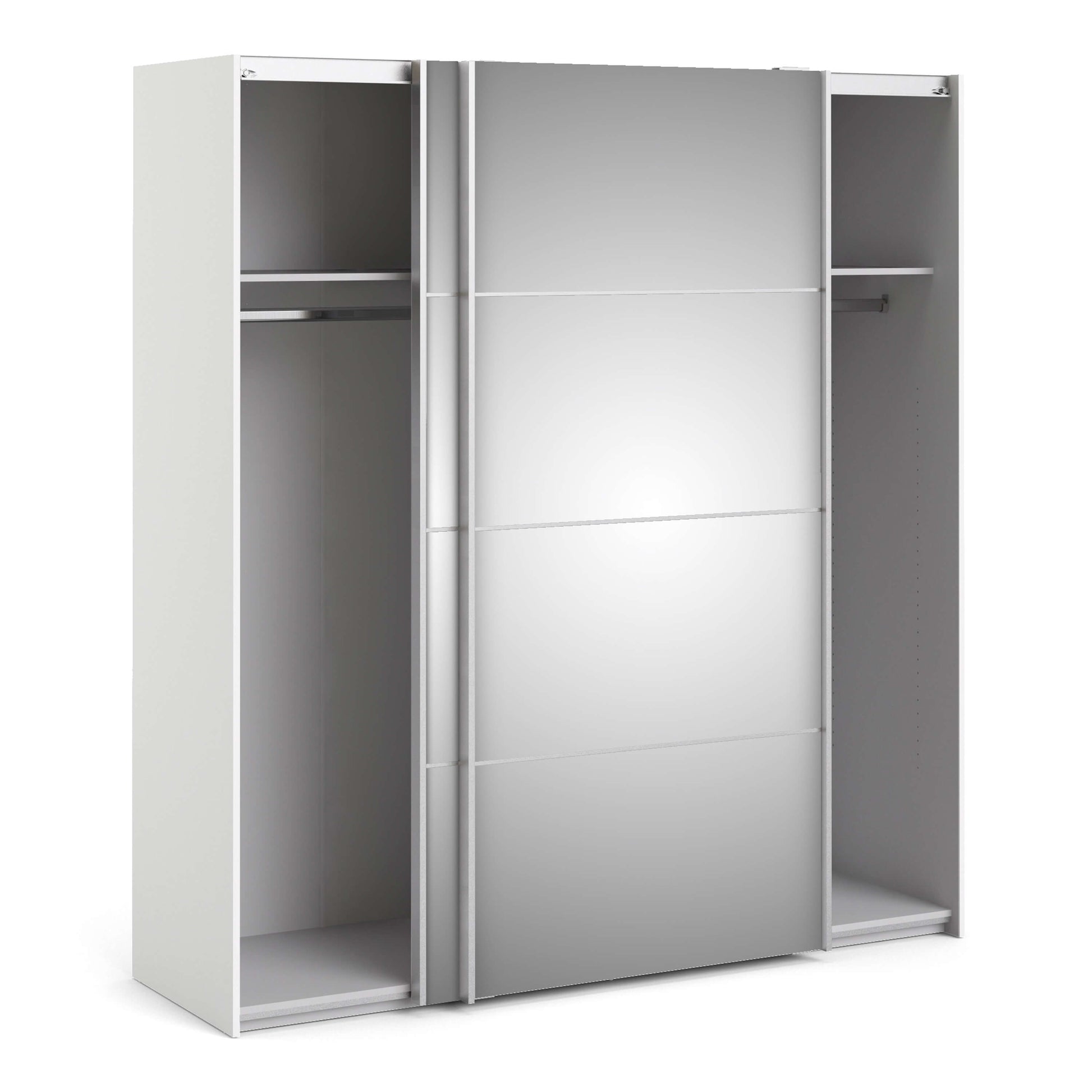 Verona Sliding Wardrobe 180cm in White with Mirror Doors with 2 Shelves ModelBedroom