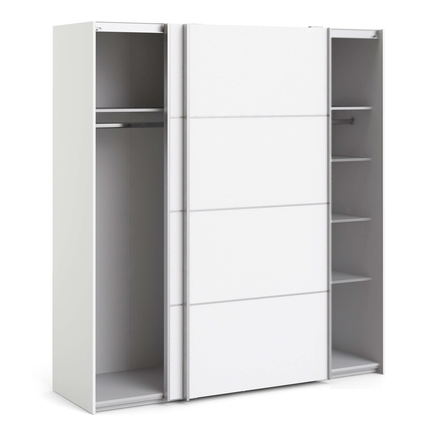 Verona Sliding Wardrobe 180cm in White with White Doors with 5 Shelves ModelBedroom