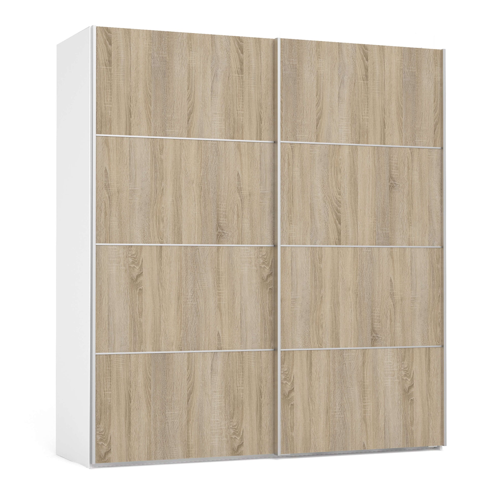 Verona Sliding Wardrobe 180cm in White with Oak Doors with 5 Shelves ModelBedroom