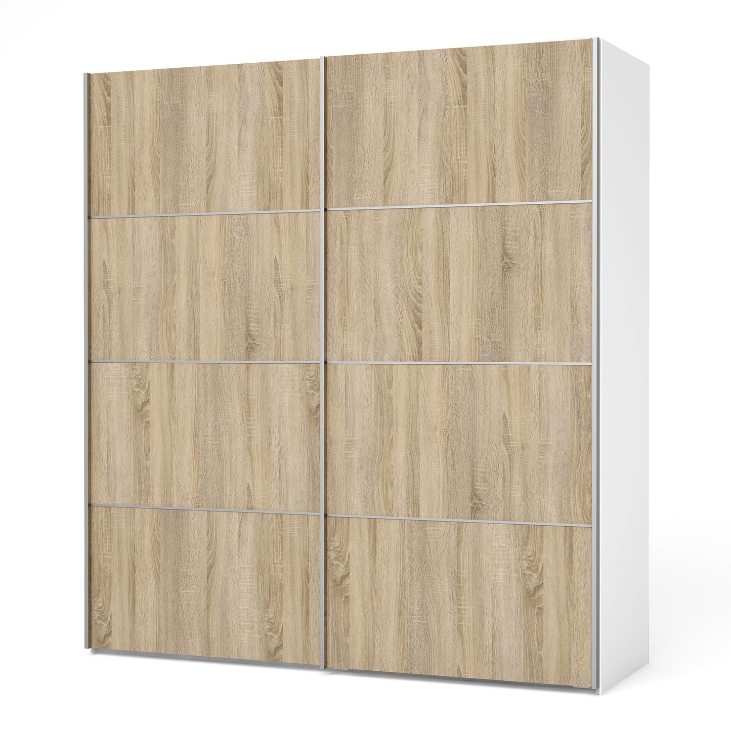 Verona Sliding Wardrobe 180cm in White with Oak Doors with 5 Shelves ModelBedroom