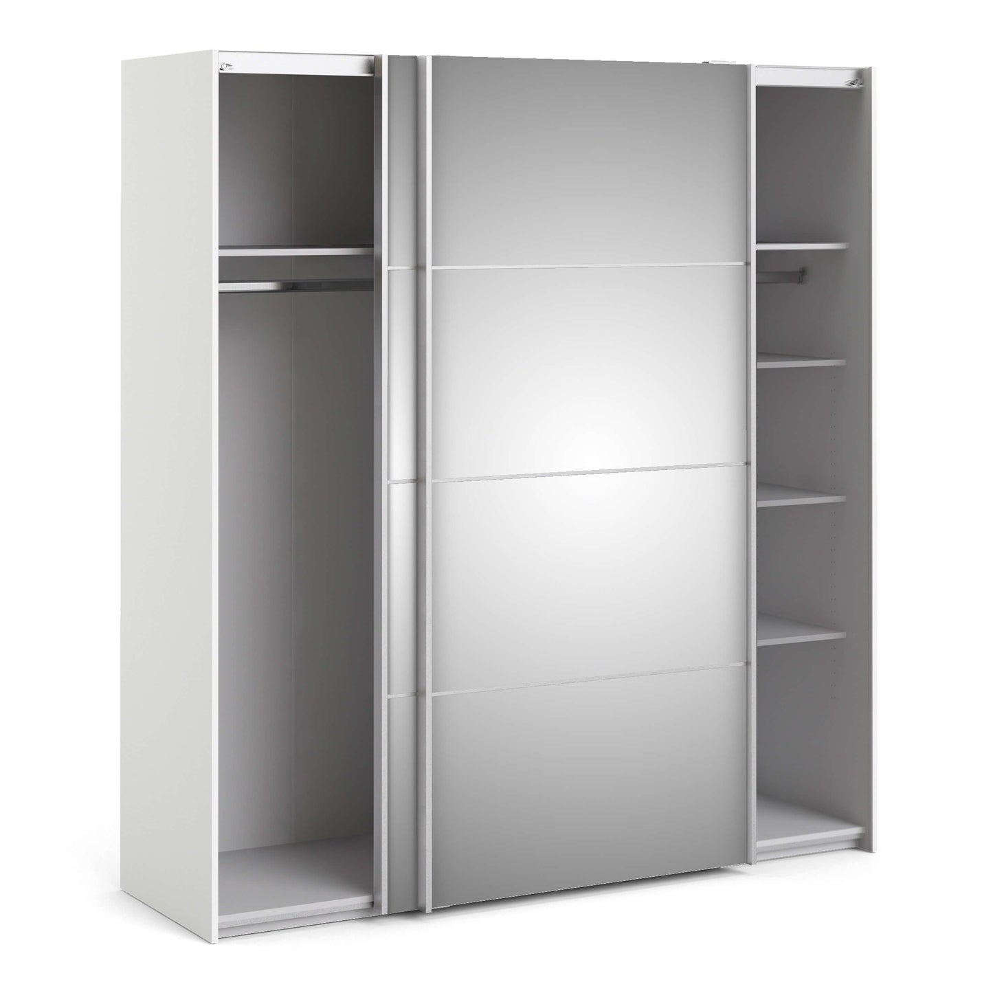 Verona Sliding Wardrobe 180cm in White with Mirror Doors with 5 Shelves ModelBedroom