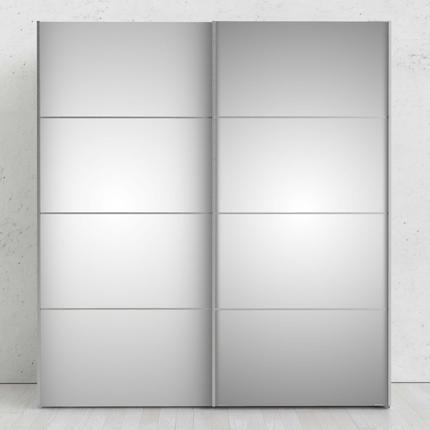 Verona Sliding Wardrobe 180cm in White with Mirror Doors with 5 Shelves ModelBedroom