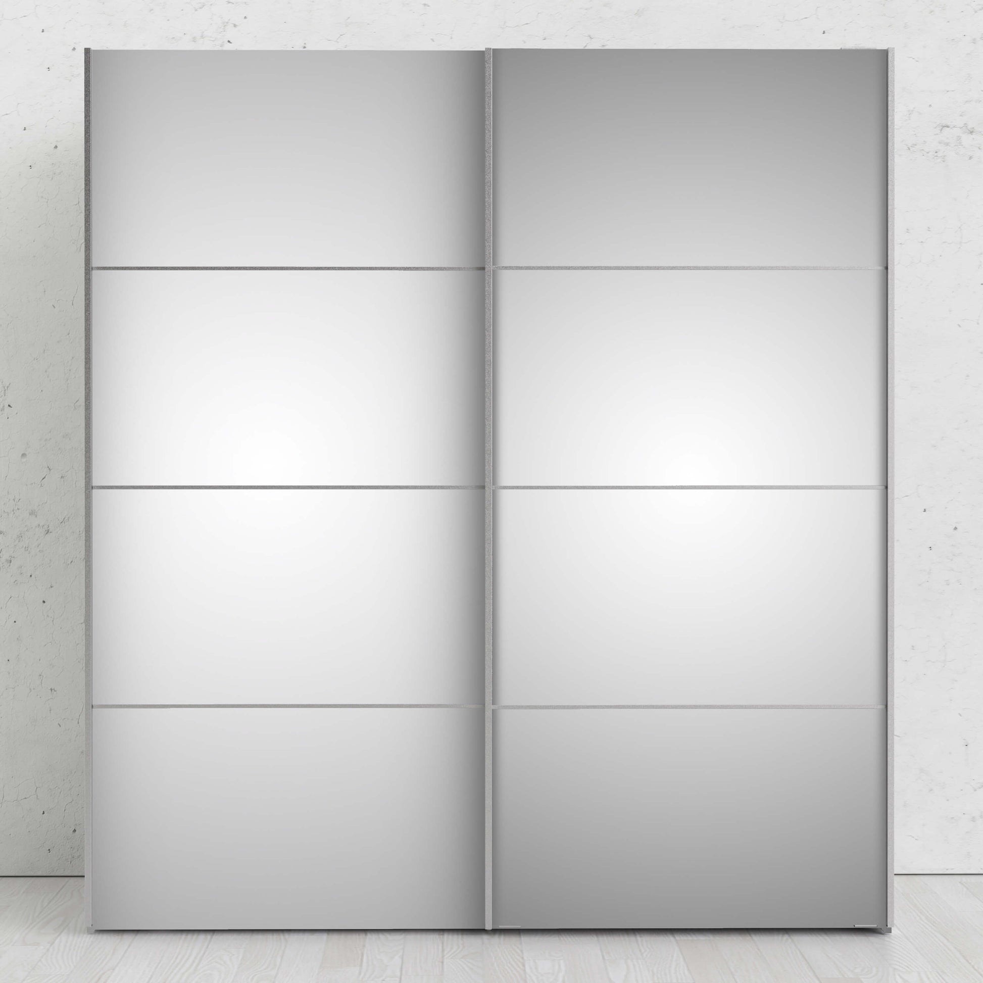 Verona Sliding Wardrobe 180cm in White with Mirror Doors with 5 Shelves ModelBedroom