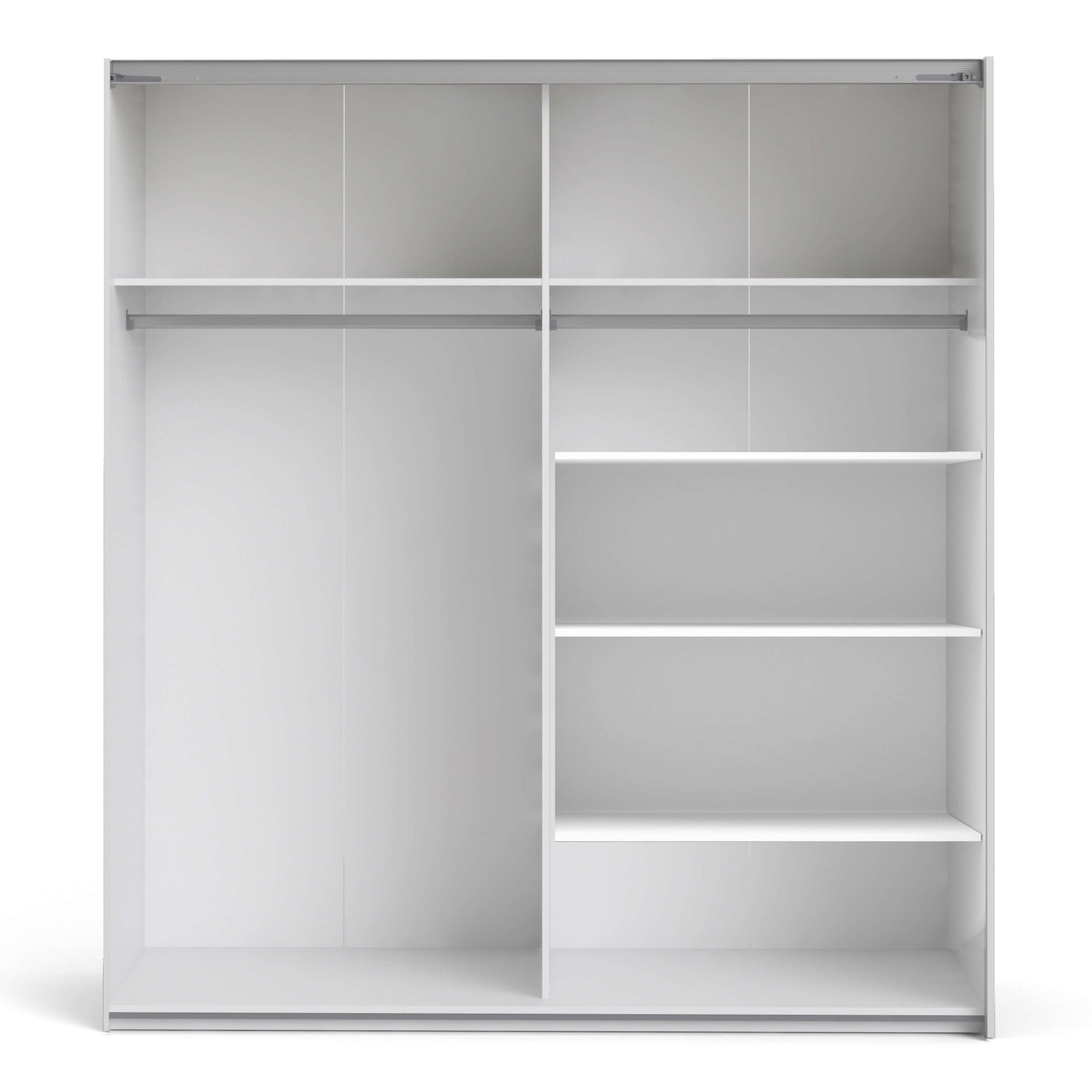 Verona Sliding Wardrobe 180cm in White with Mirror Doors with 5 Shelves ModelBedroom